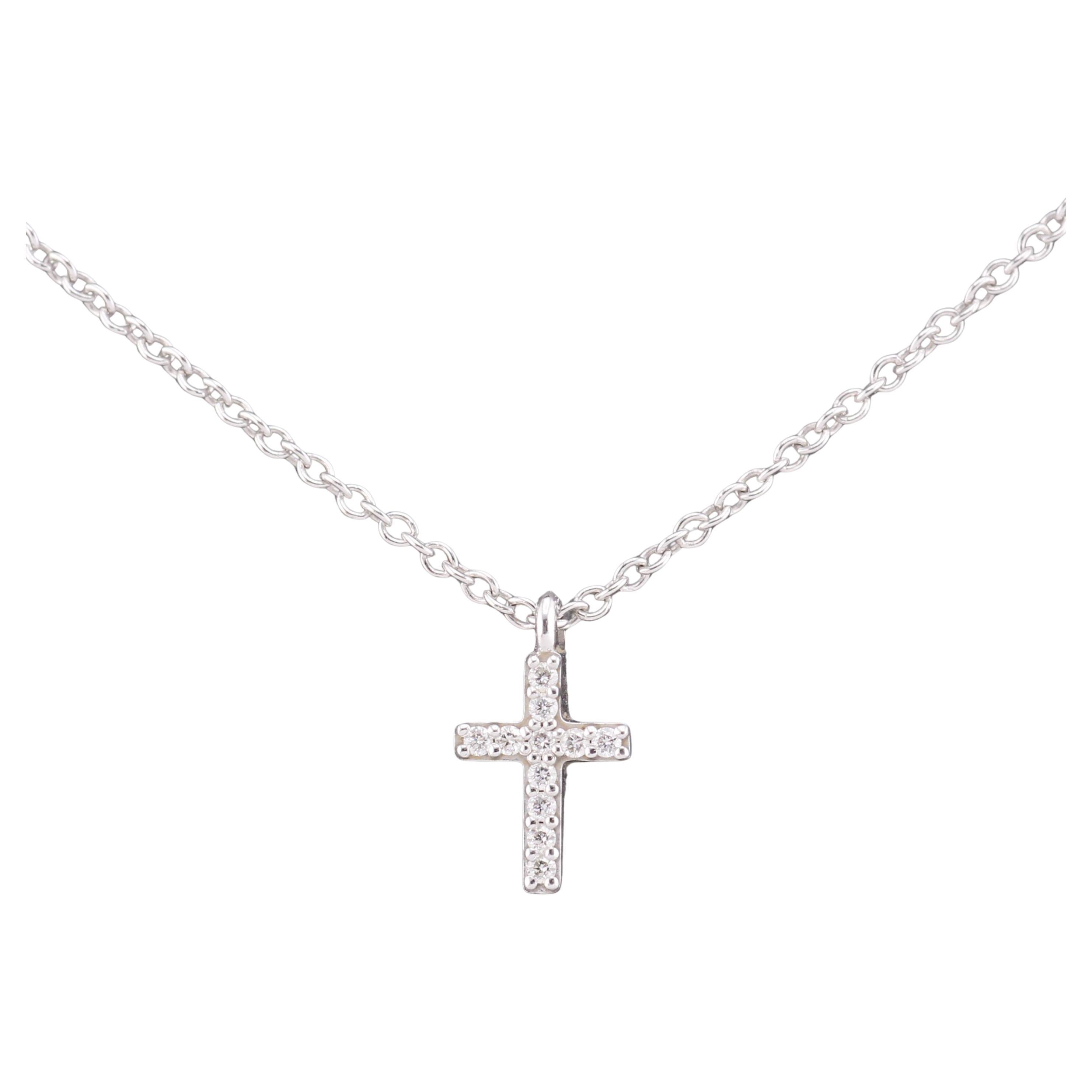 Tiffany 
Co. Metro Mini Diamond 18k White Gold Cross Pendant Necklace