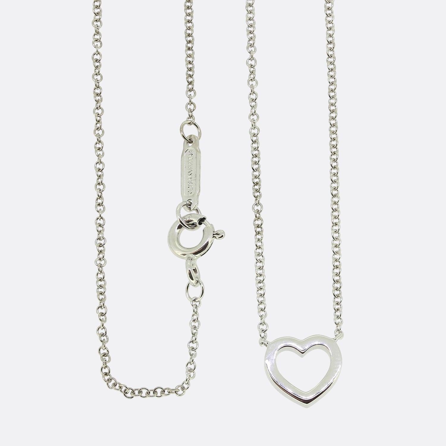 Round Cut Tiffany & Co. Metro Mini Diamond Heart Pendant Necklace For Sale