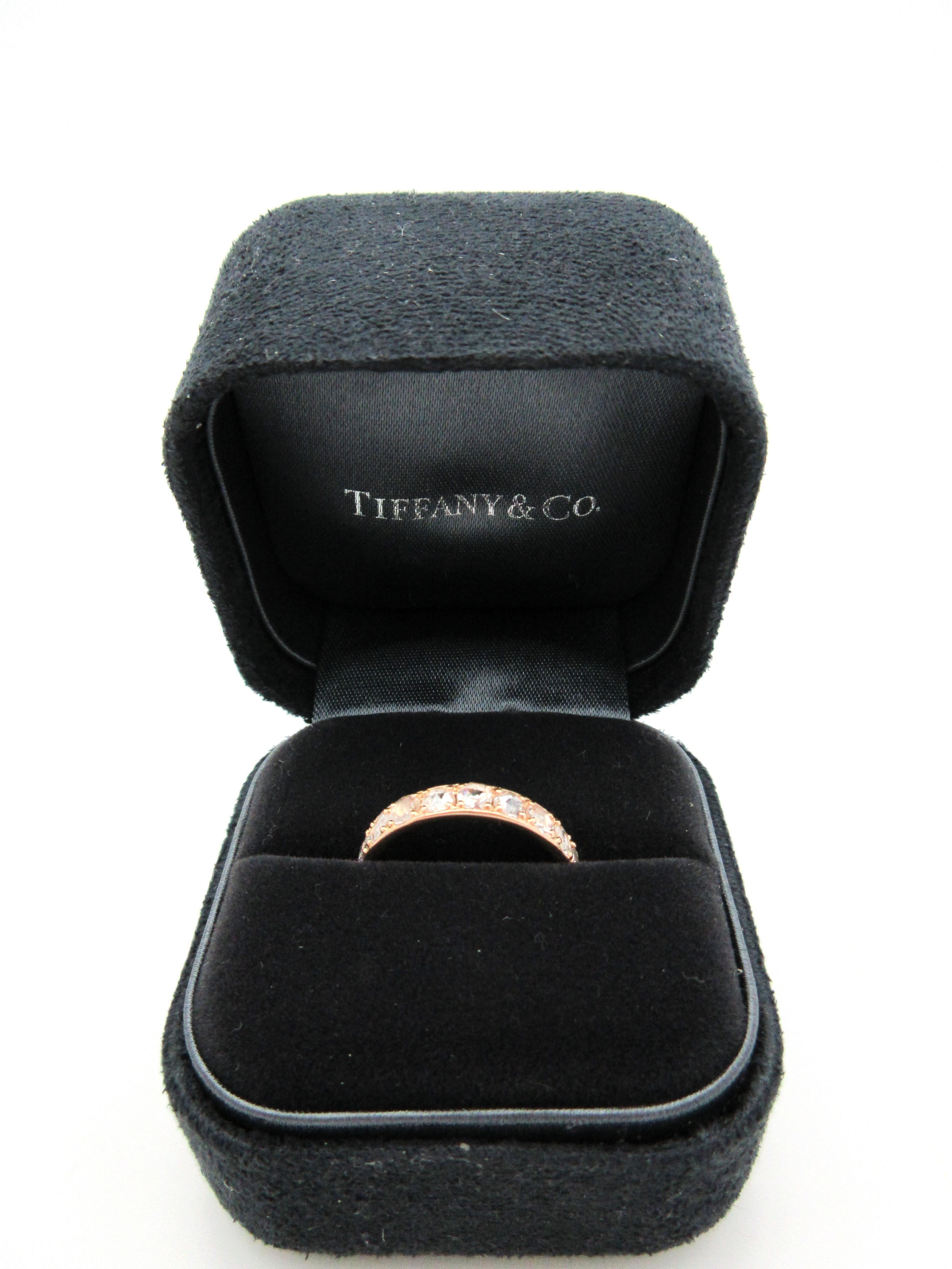 Tiffany & Co. Metro Rose Cut Diamond Eternity Band 18 Karat Rose Gold In Excellent Condition In Manchester, NH