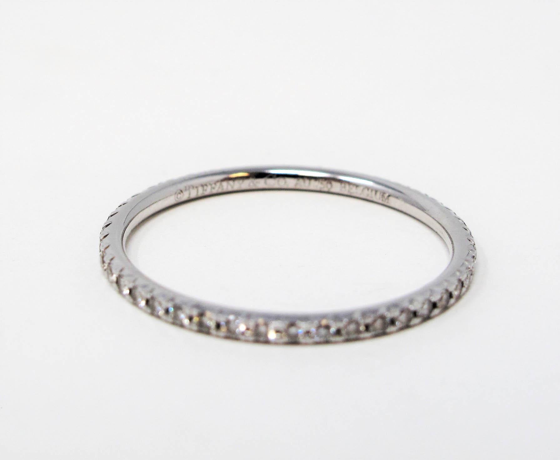 Tiffany & Co. Metro Round Diamond Band Stacking Ring in 18 Karat White Gold In Good Condition In Scottsdale, AZ