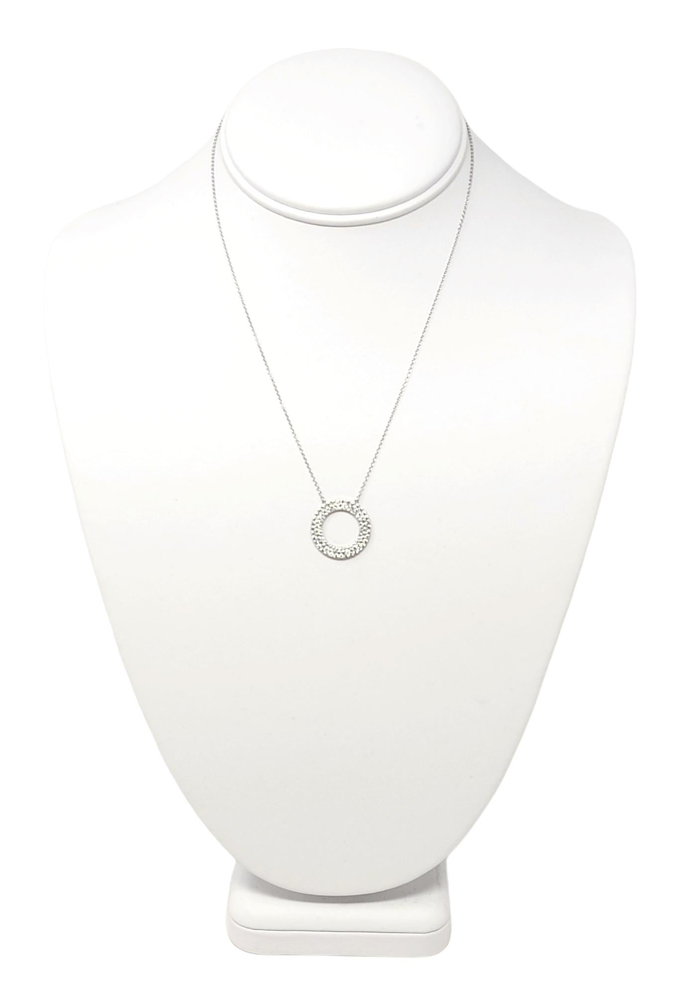 Round Cut Tiffany & Co Metro Three Row Diamond Circle Pendant Necklace 18 Karat White Gold