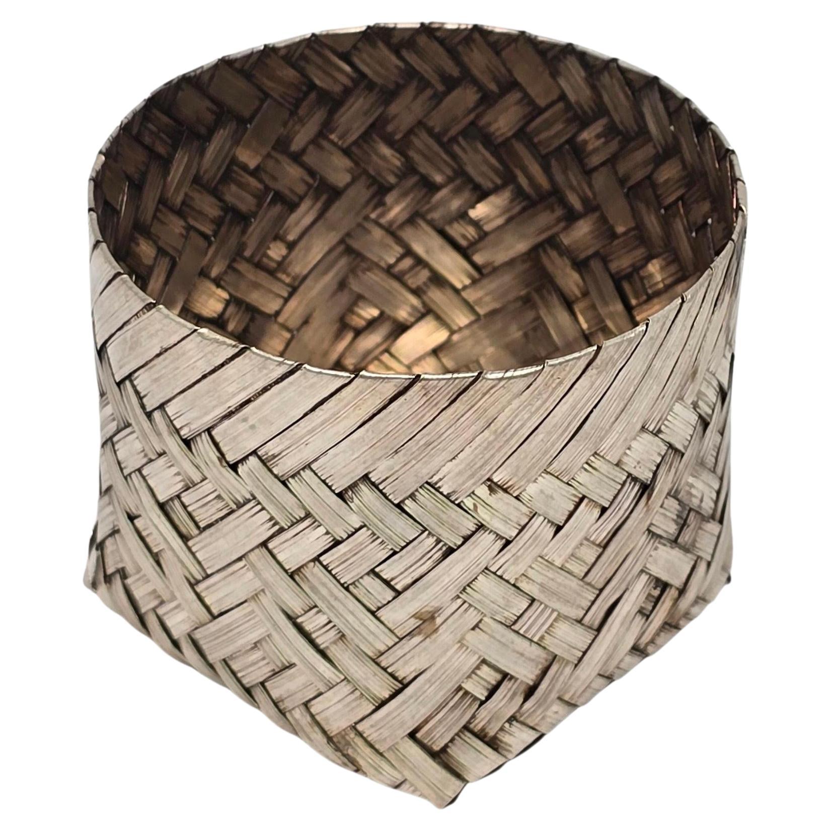 Tiffany & Co Mexico Sterling Silver Small Woven Basket #22274 For Sale