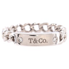 Tiffany & Co. Micro Link ID Chain Ring 18k White Gold with Diamonds