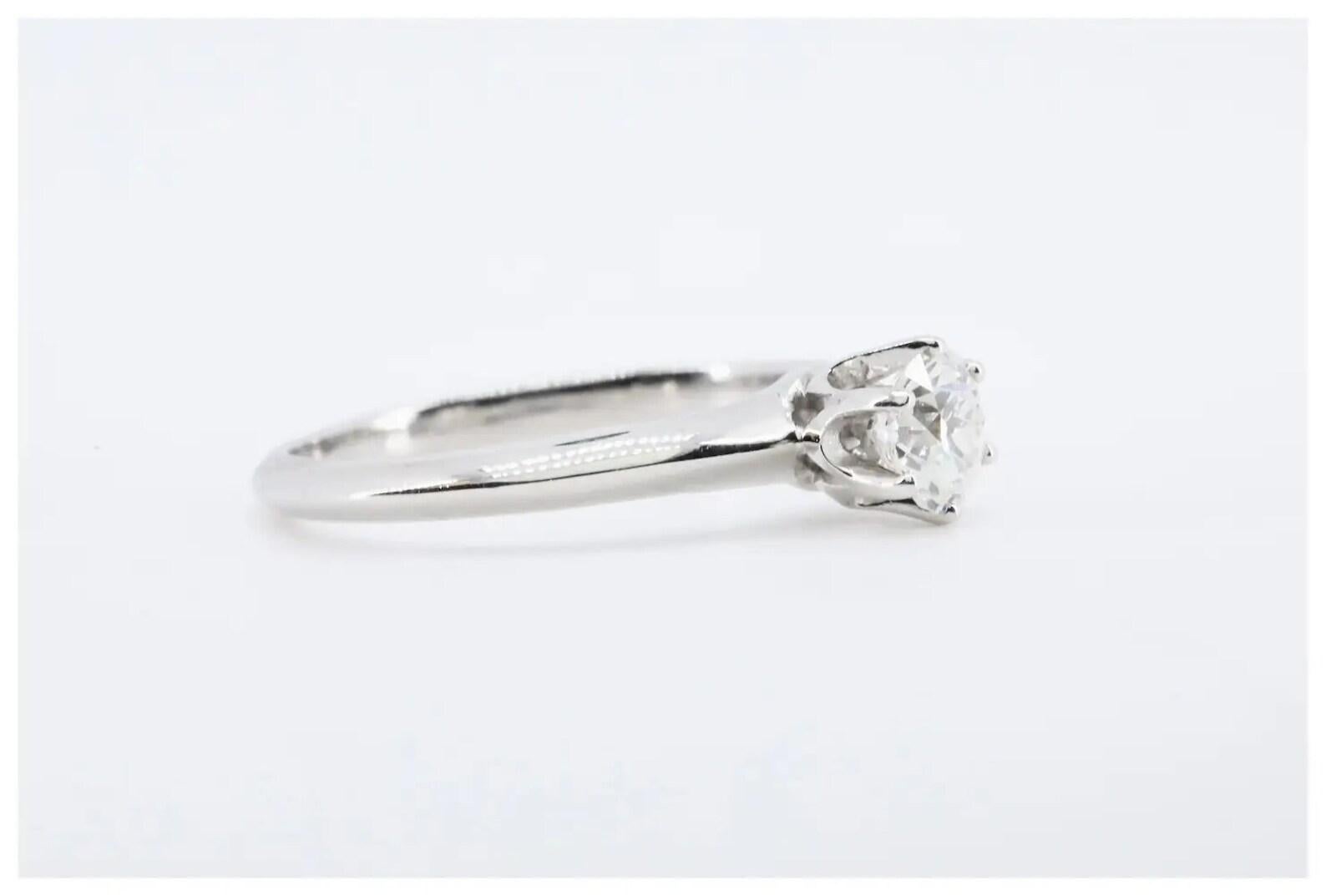 Contemporary Tiffany & Co Mid Century 0.47ct Diamond Solitaire Engagement Ring in Platinum For Sale