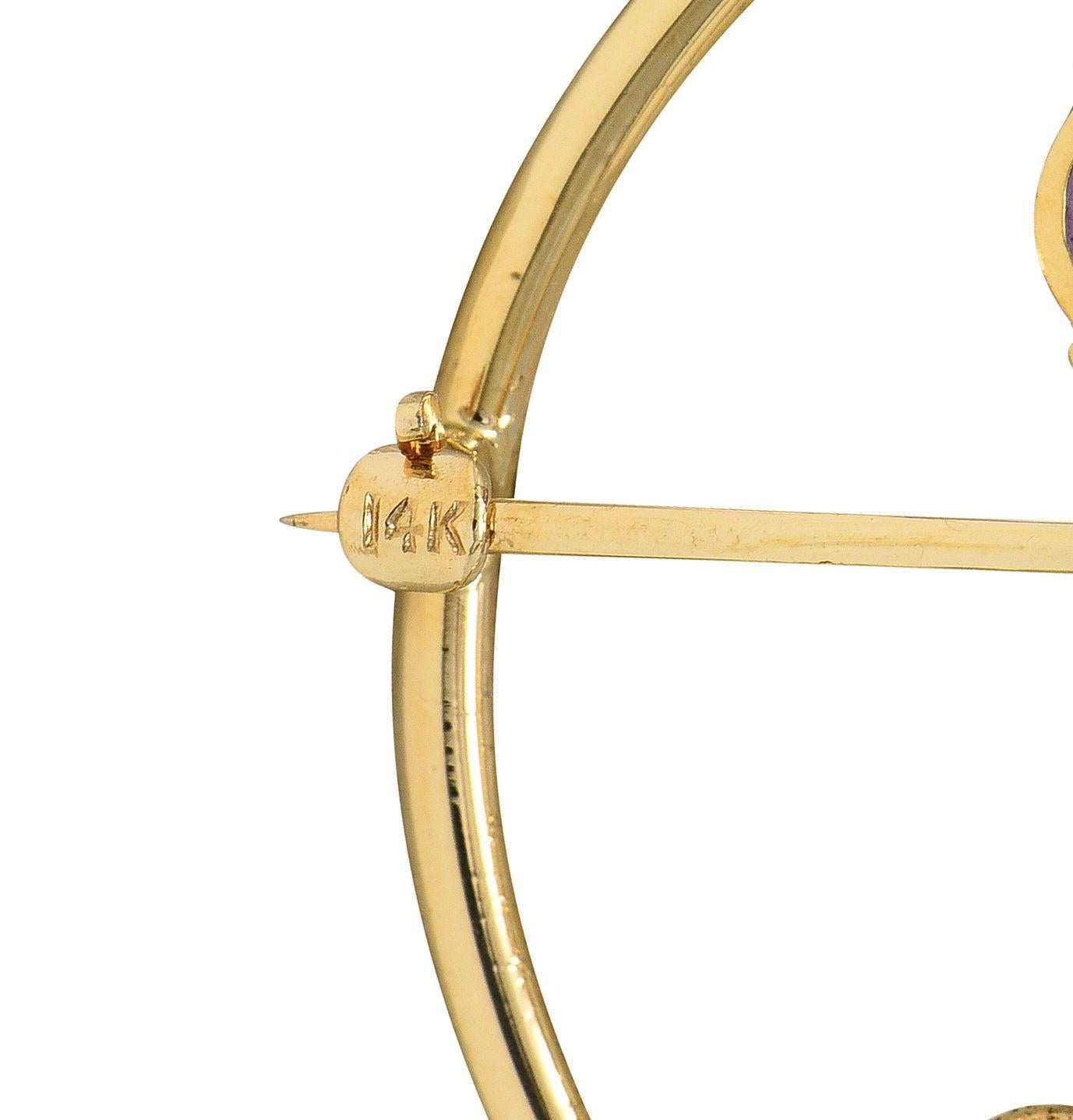 Tiffany & Co. Mid-Century 14 Karat Yellow Gold Vintage Flower Circle Brooch For Sale 1
