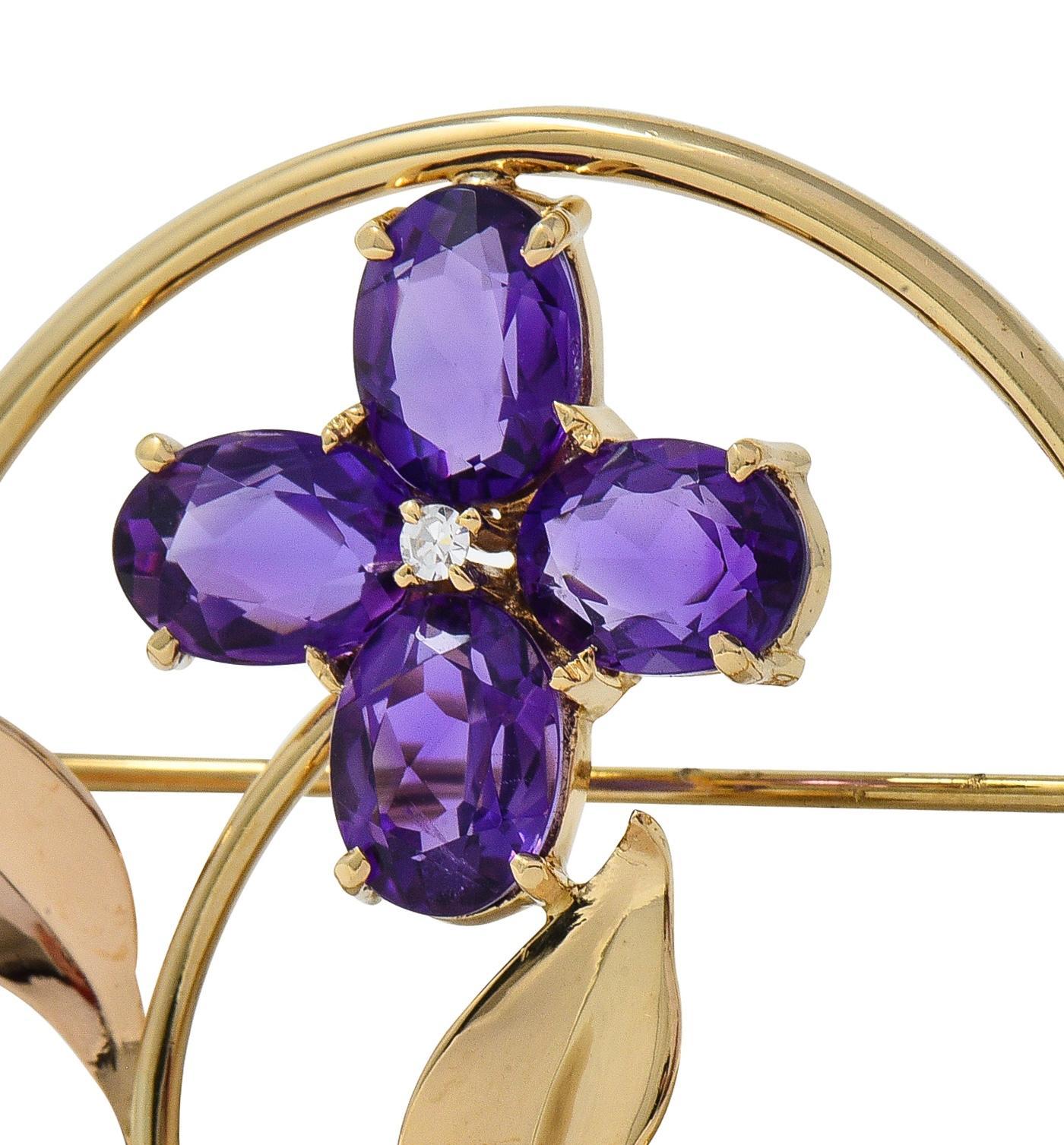 Tiffany & Co. Mid-Century 14 Karat Yellow Gold Vintage Flower Circle Brooch For Sale 2