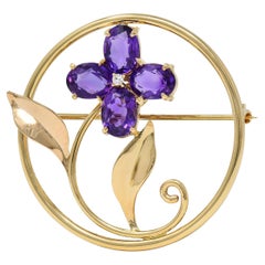 Tiffany & Co. Mid-Century 14 Karat Yellow Gold Vintage Flower Circle Brooch