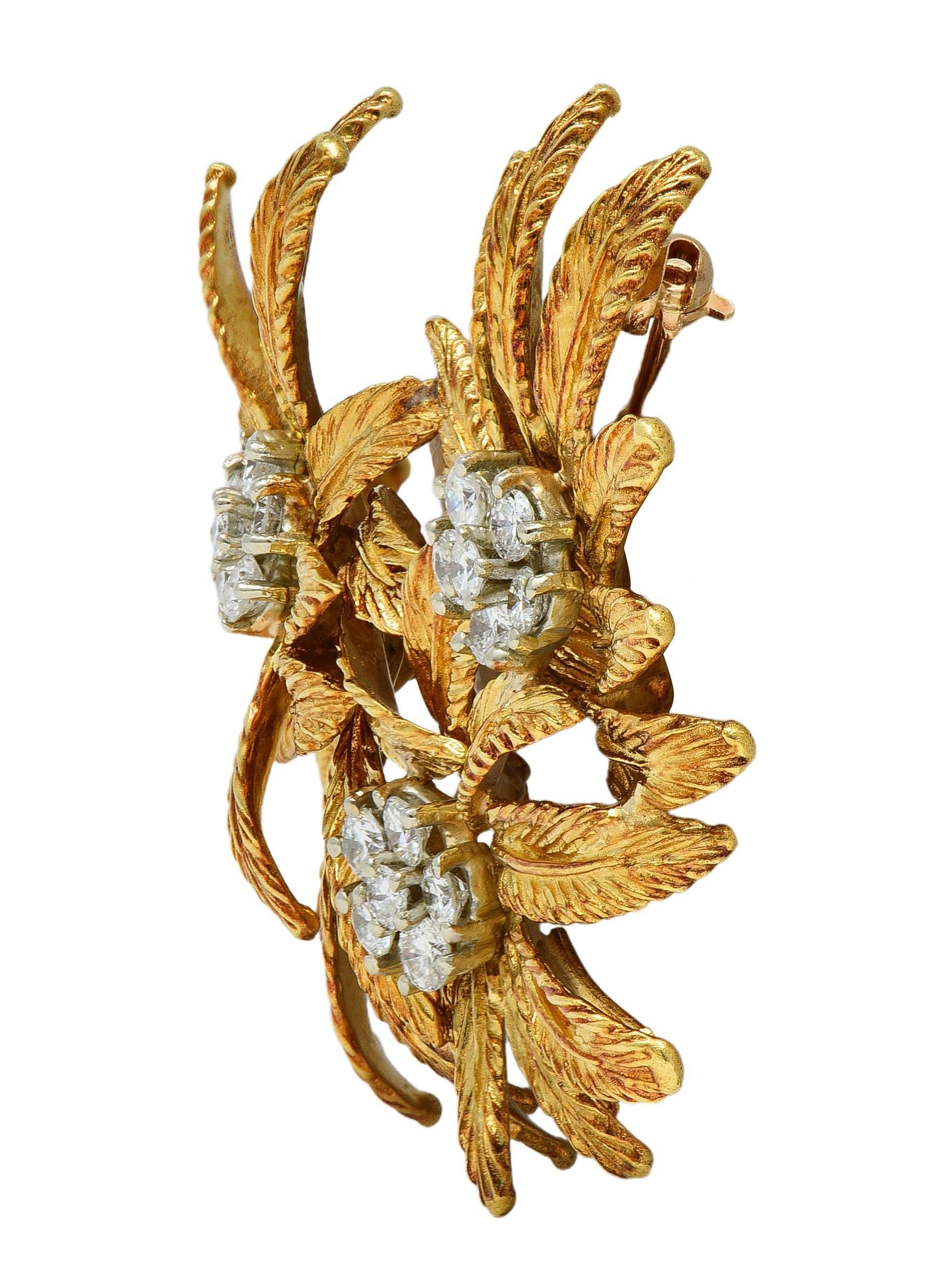 Modern Tiffany & Co. Mid-Century 1.53 CTW Diamond 18 Karat Gold Vintage Flower Brooch For Sale
