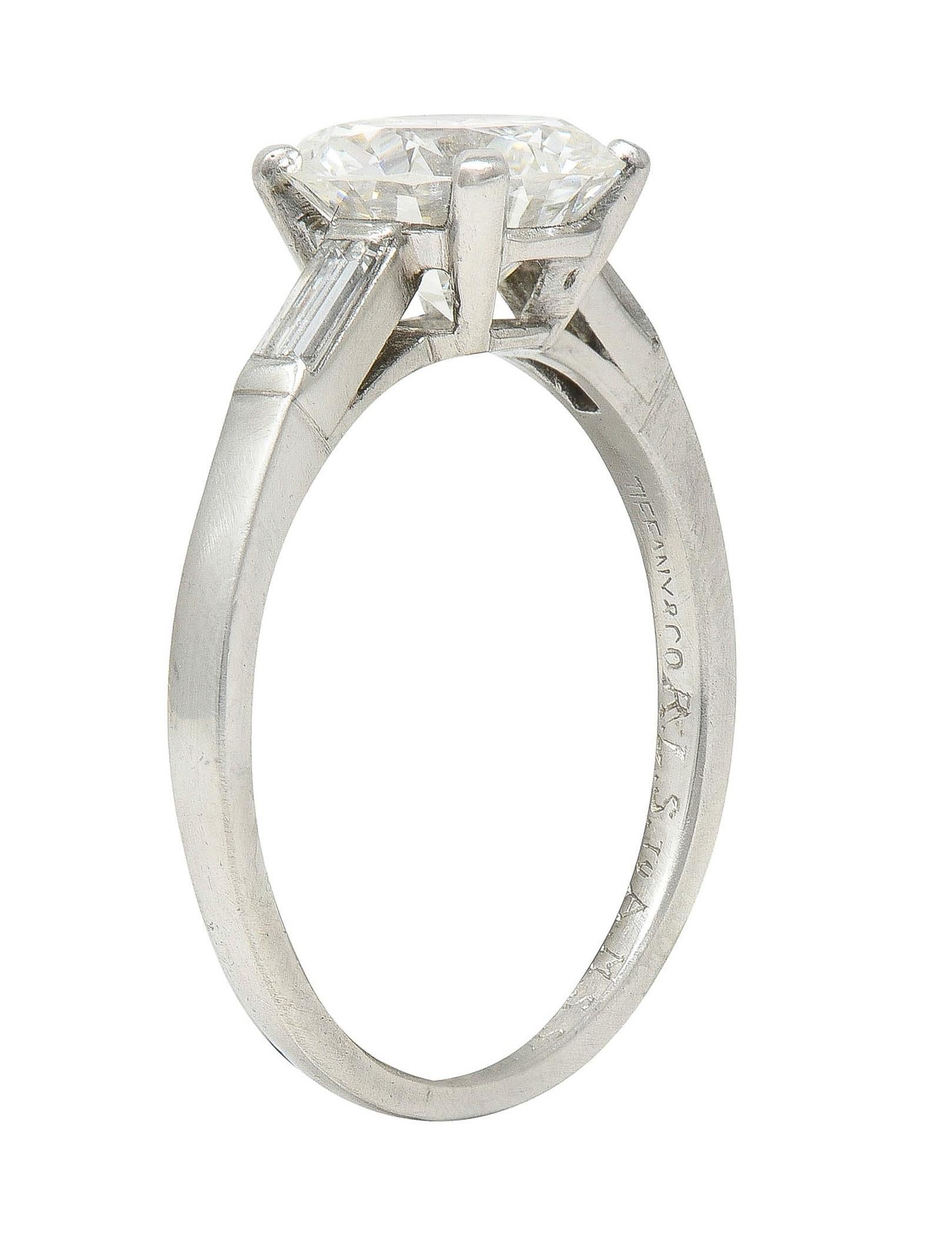 Tiffany & Co. Mid-Century 2.00 CTW Diamond Platinum Three Stone Engagement Ring For Sale 9