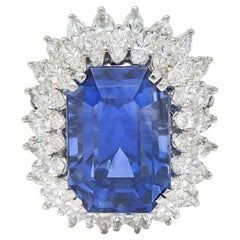 Tiffany & Co. Mid-Century 21.86 CTW No Heat Sapphire Diamond Platinum Halo Ring