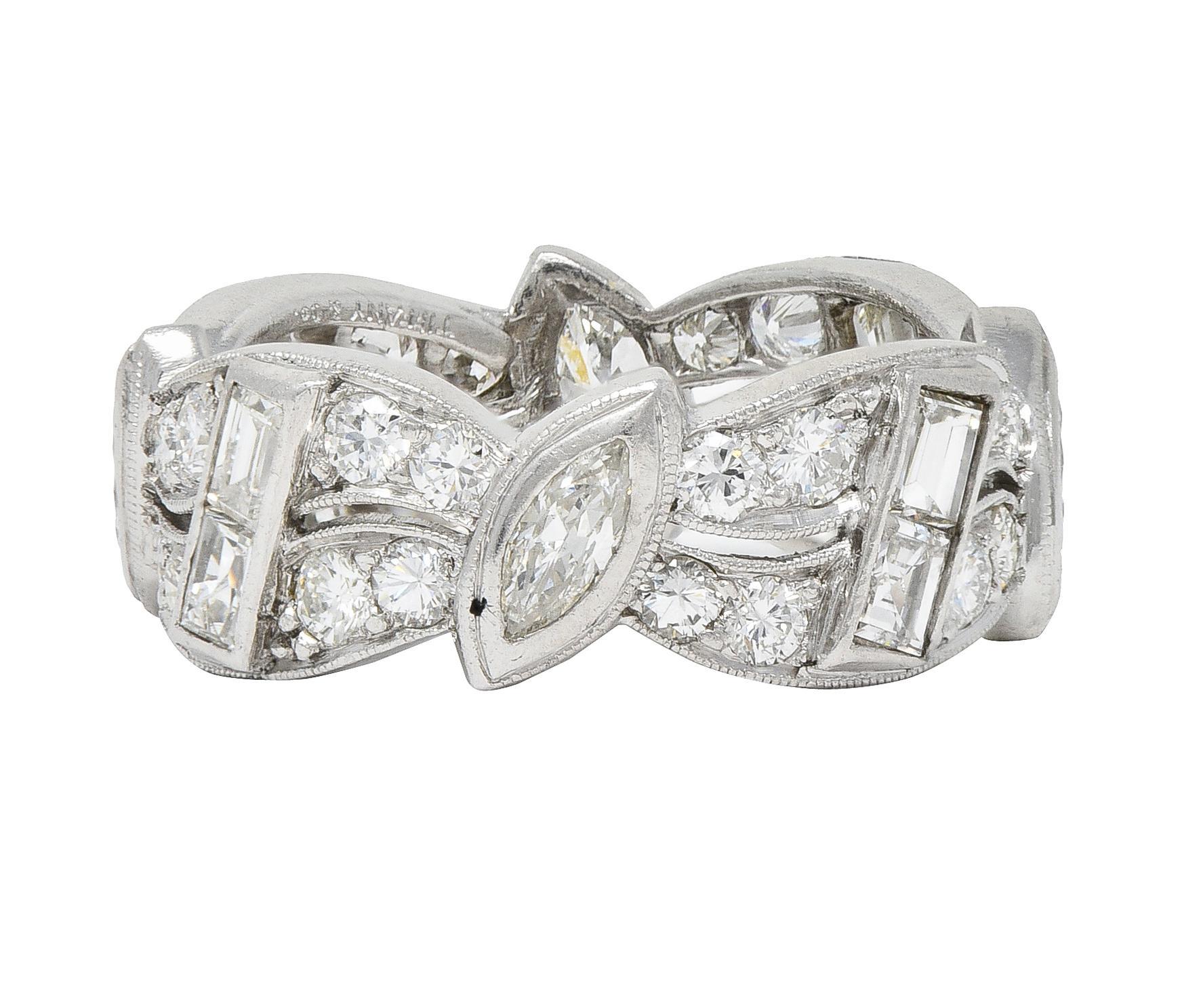 Tiffany & Co. Mid-Century 2.44 CTW Diamond Platinum Marquise Ribbon Band Ring 1