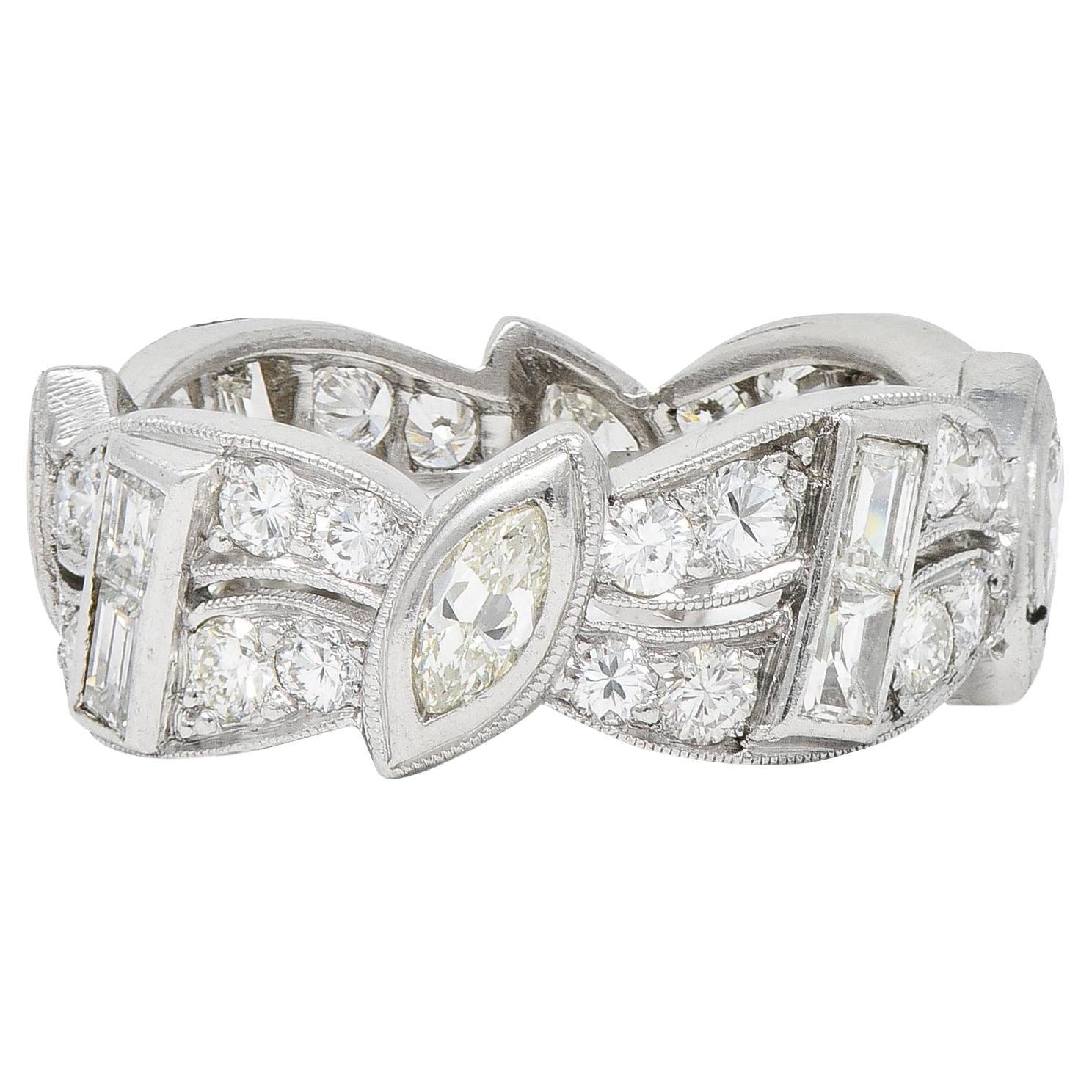 Tiffany & Co. Mid-Century 2.44 CTW Diamond Platinum Marquise Ribbon Band Ring