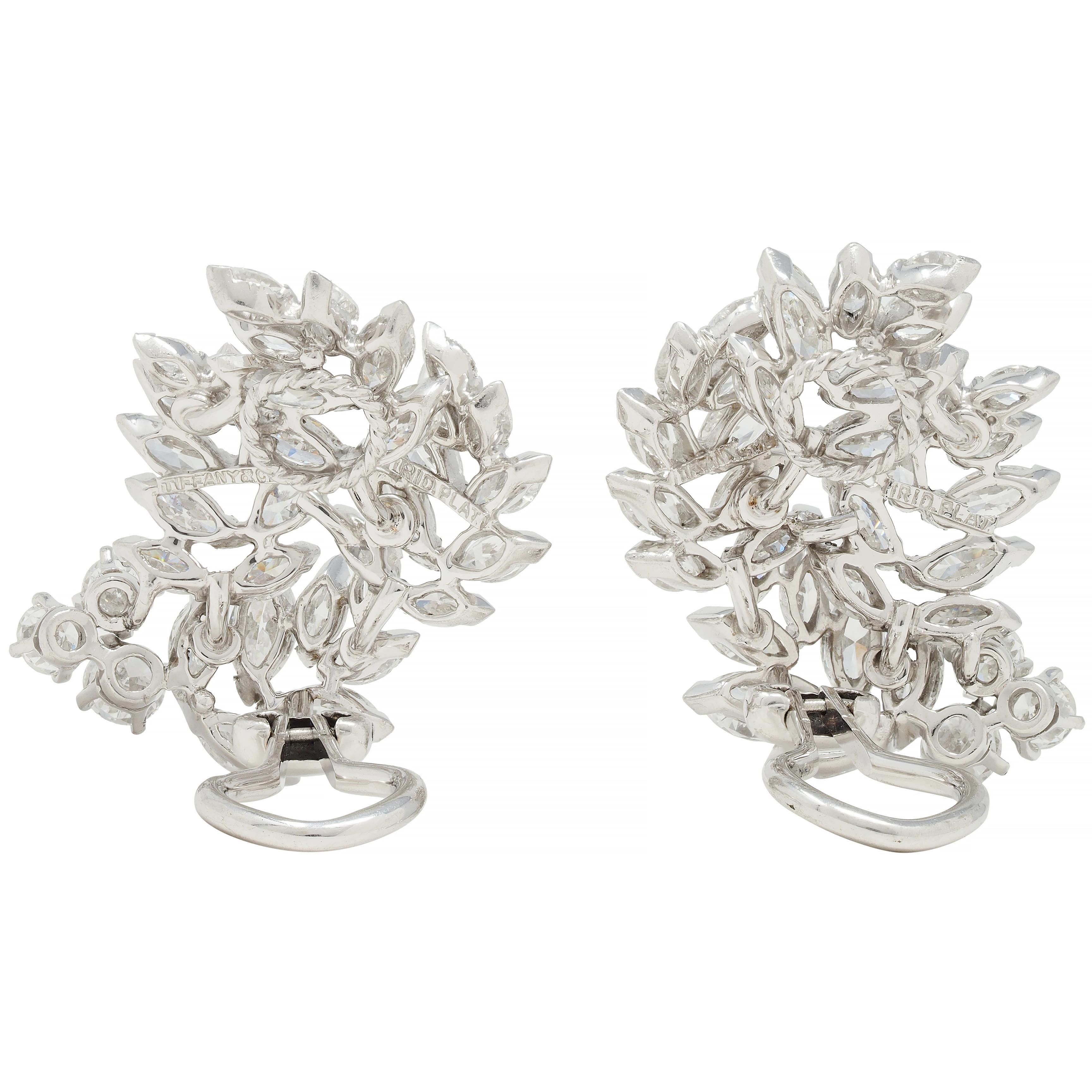 Tiffany & Co. Mid-Century 4.14 CTW Diamond Platinum Foliate Spray Earrings For Sale 1