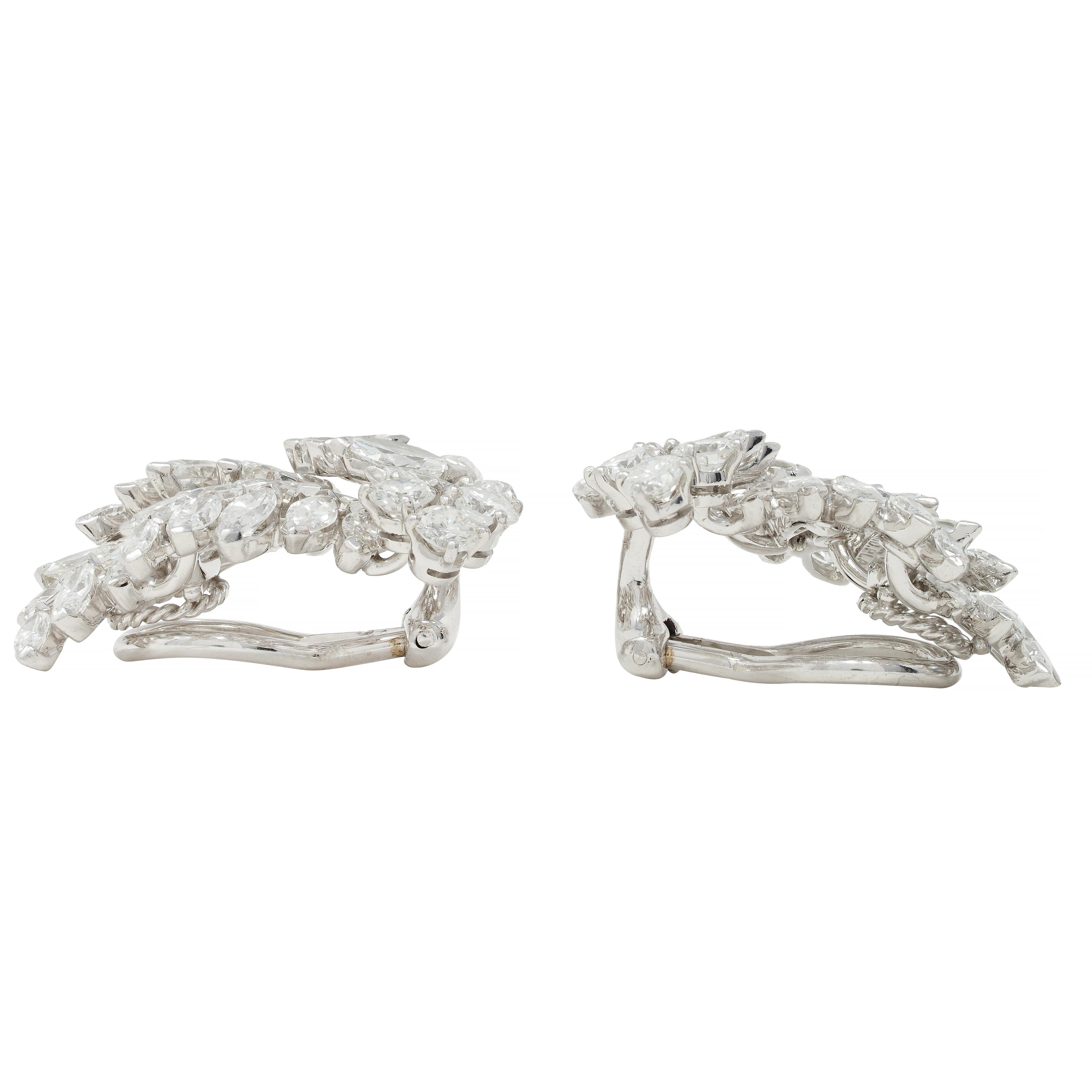 Tiffany & Co. Mid-Century 4.14 CTW Diamond Platinum Foliate Spray Earrings For Sale 2