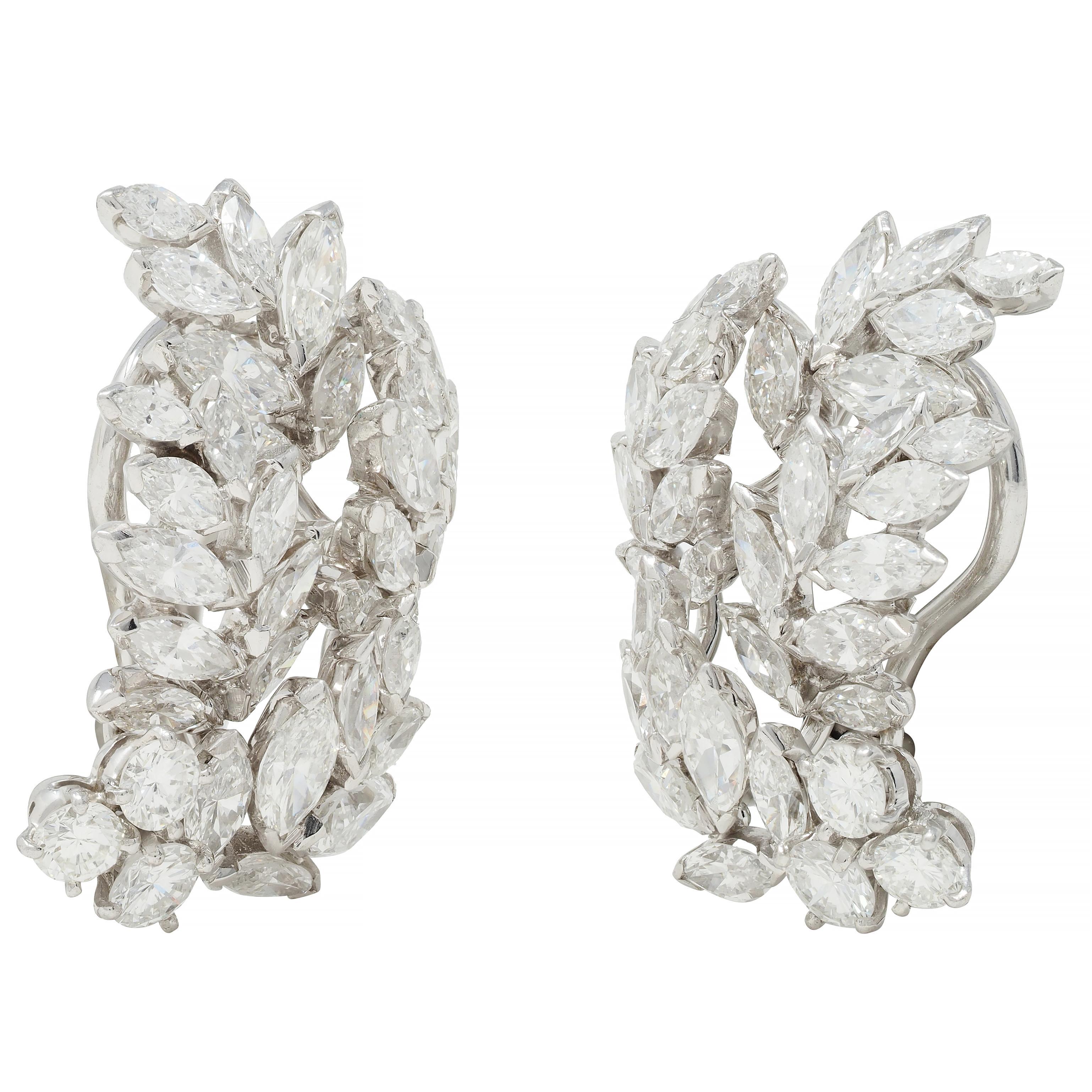 Tiffany & Co. Mid-Century 4.14 CTW Diamond Platinum Foliate Spray Earrings For Sale 5