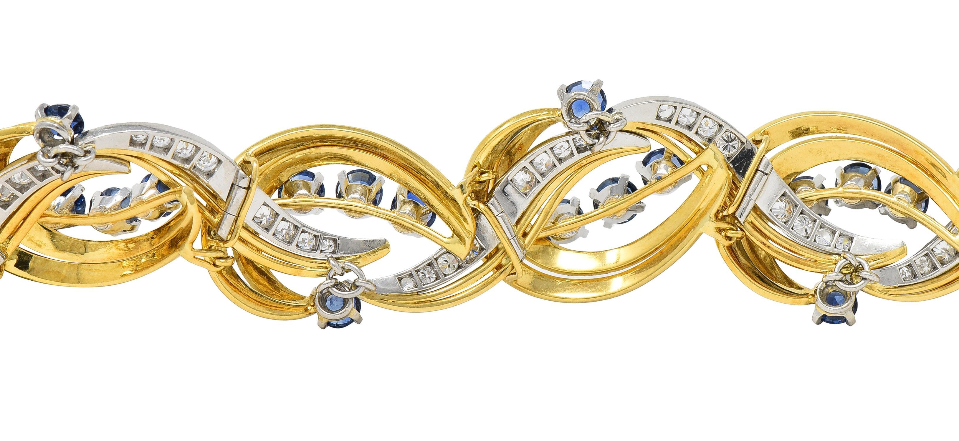 Tiffany & Co. Mid-Century 9.04 CTW Sapphire Diamond 18 Karat Platinum Bracelet For Sale 5