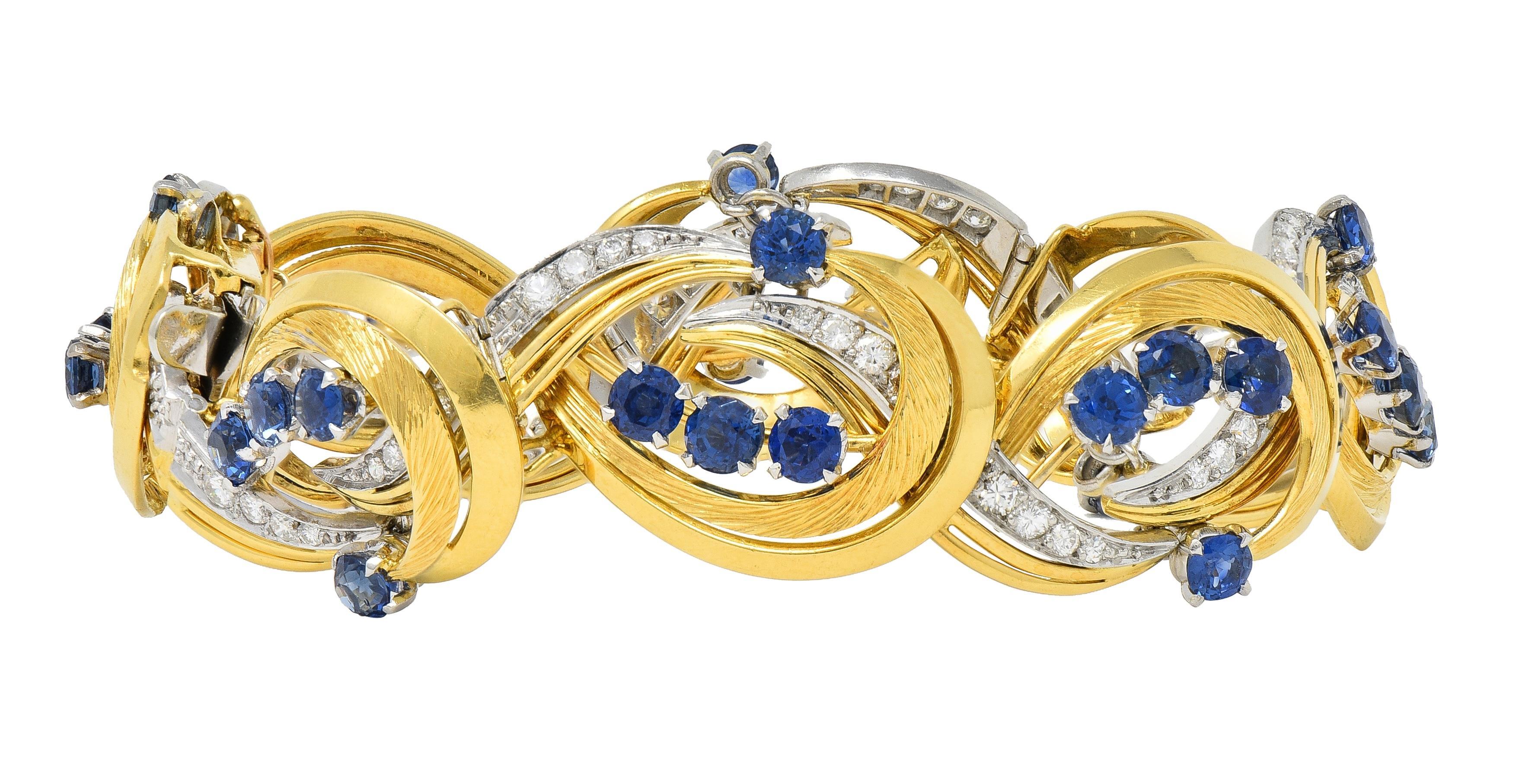 Tiffany & Co. Bracelet en platine 18 carats avec saphirs et diamants 9,04 carats, milieu du siècle dernier Excellent état - En vente à Philadelphia, PA