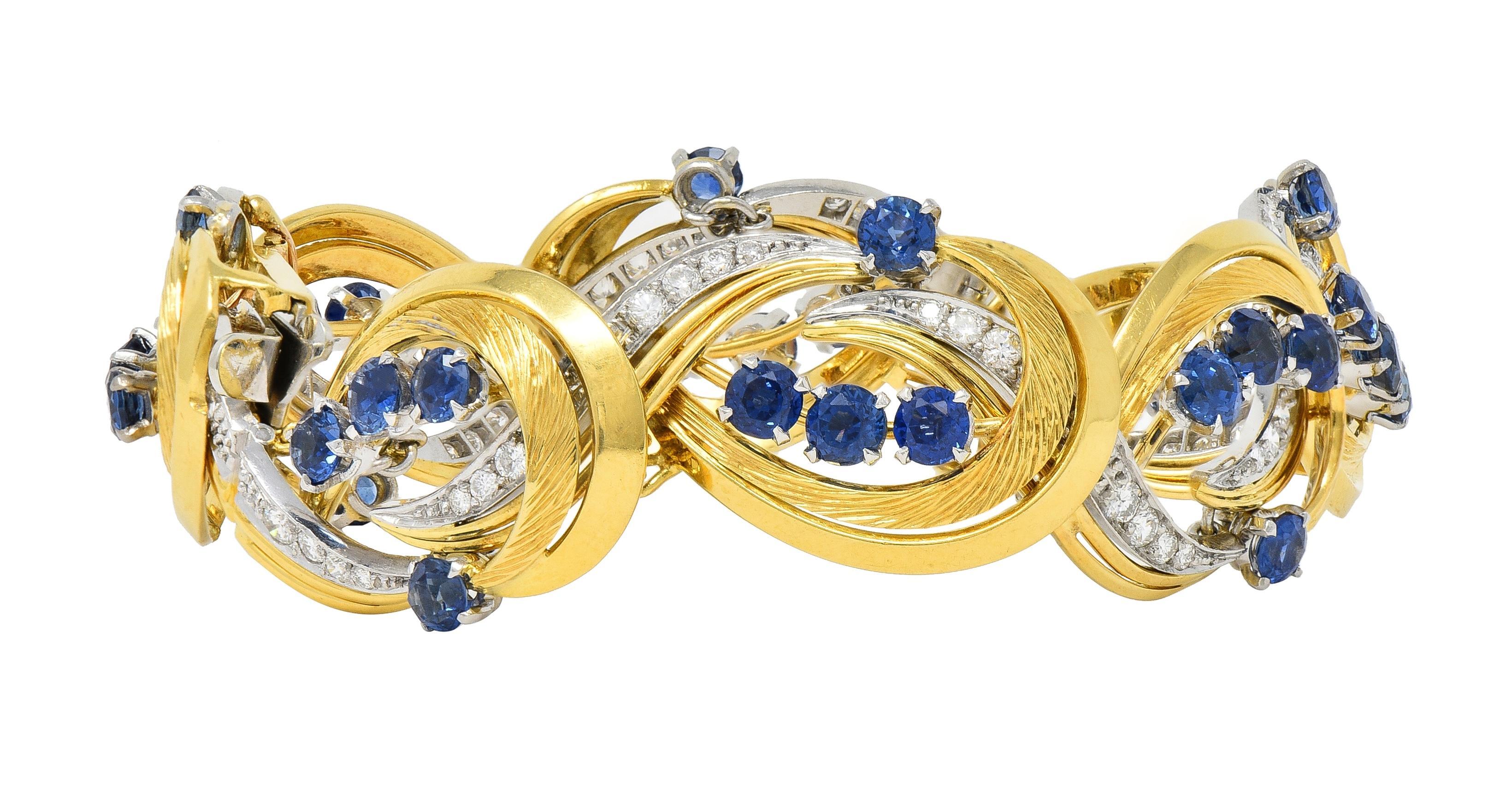 Tiffany & Co. Bracelet en platine 18 carats avec saphirs et diamants 9,04 carats, milieu du siècle dernier en vente 3