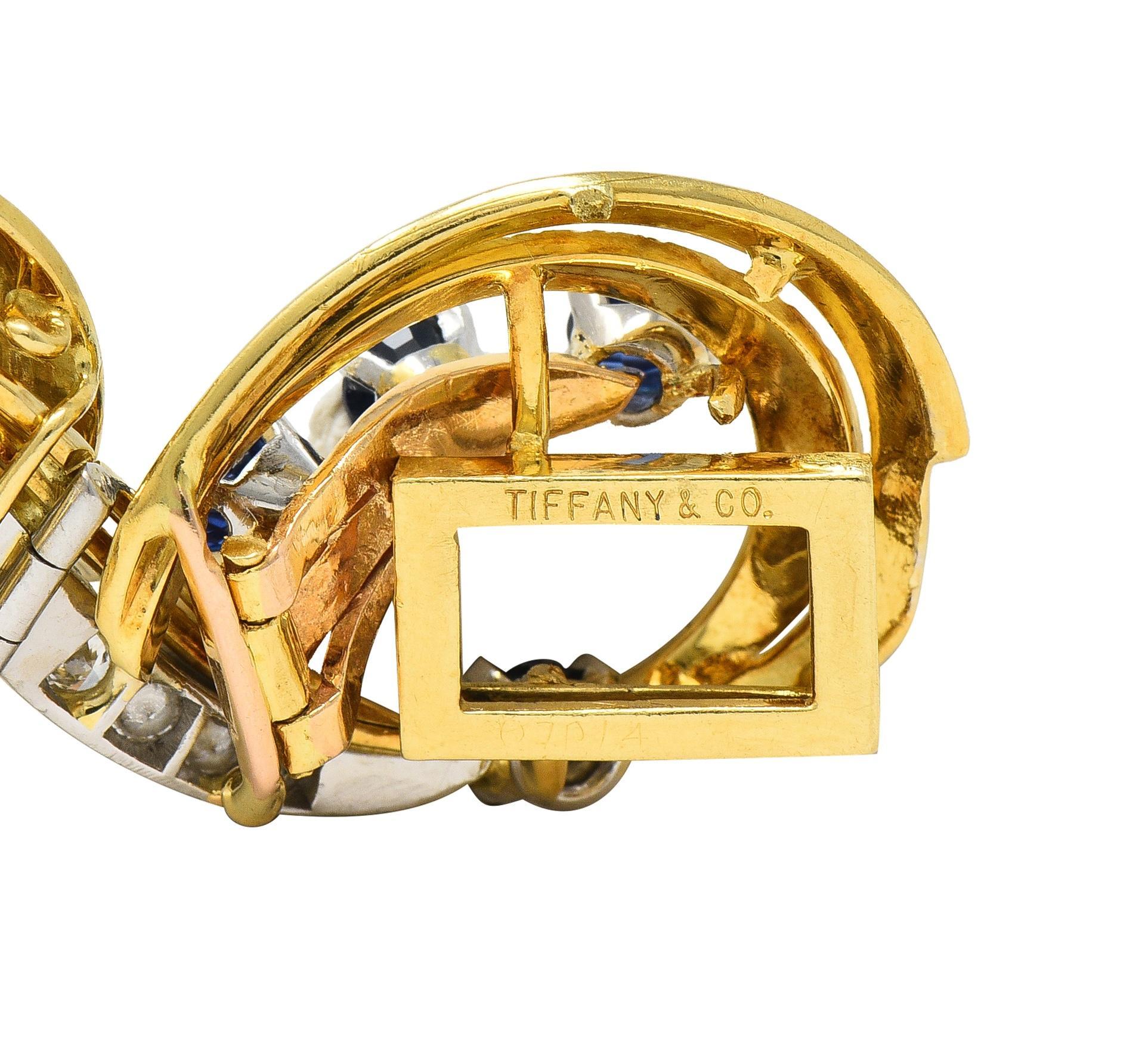 Tiffany & Co. Bracelet en platine 18 carats avec saphirs et diamants 9,04 carats, milieu du siècle dernier en vente 4