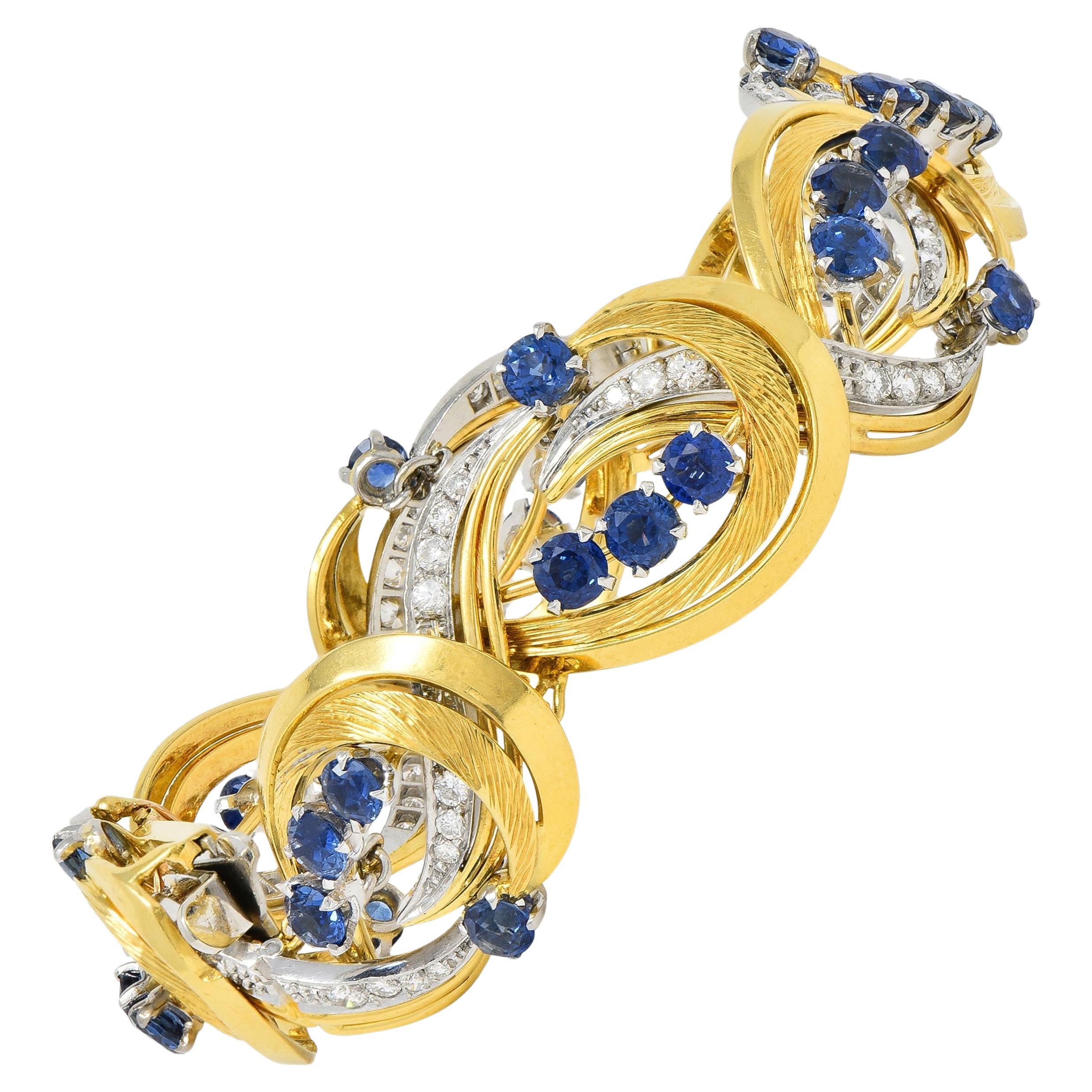 Tiffany & Co. Bracelet en platine 18 carats avec saphirs et diamants 9,04 carats, milieu du siècle dernier en vente