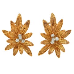 Tiffany & Co. Mid-Century Diamant 18 Karat zweifarbige Gold Vintage-Blumen-Ohrringe mit Diamanten