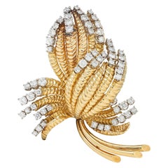 Tiffany & Co. Mid-Century Diamond Platinum 18K Yellow Gold Vintage Leaf Brooch