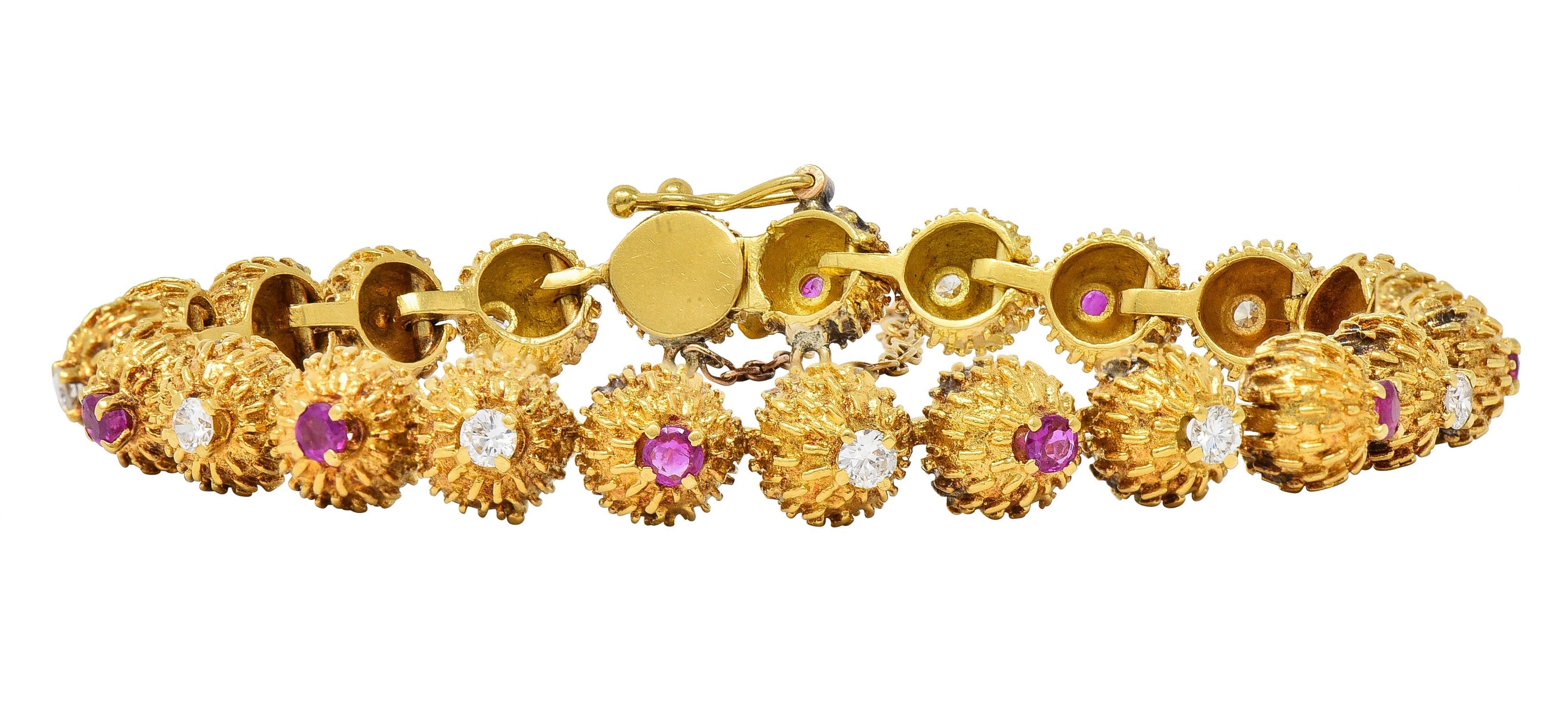 Tiffany & Co. Mid-Century Diamond Ruby 18 Karat Gold Vintage Cactus Bracelet 4