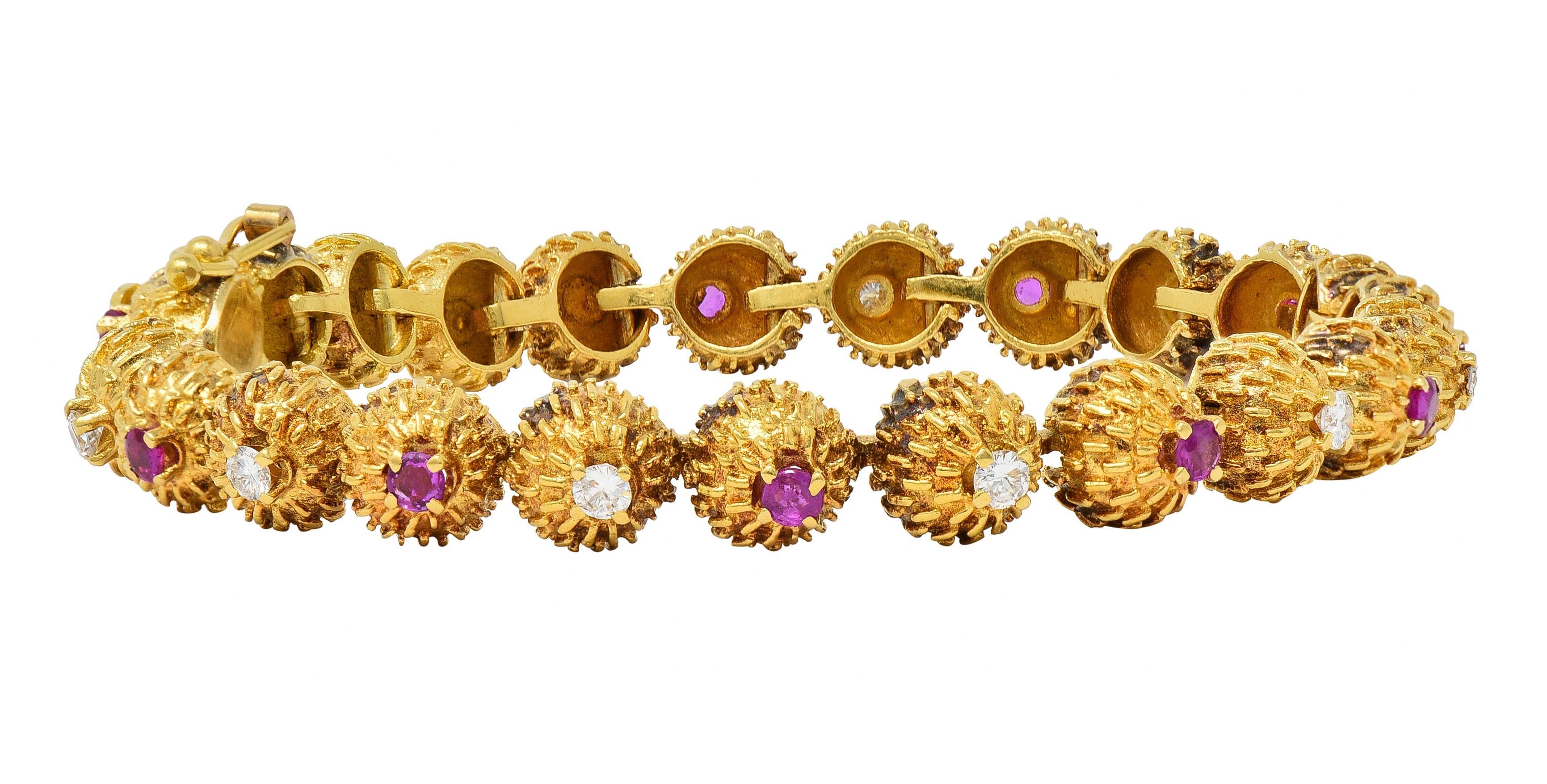 Tiffany & Co. Mid-Century Diamond Ruby 18 Karat Gold Vintage Cactus Bracelet For Sale 6