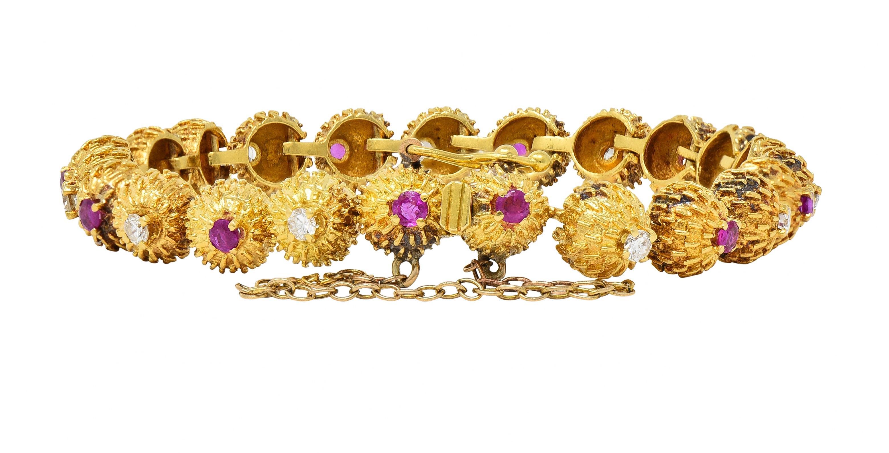 Tiffany & Co. Mid-Century Diamond Ruby 18 Karat Gold Vintage Cactus Bracelet 6