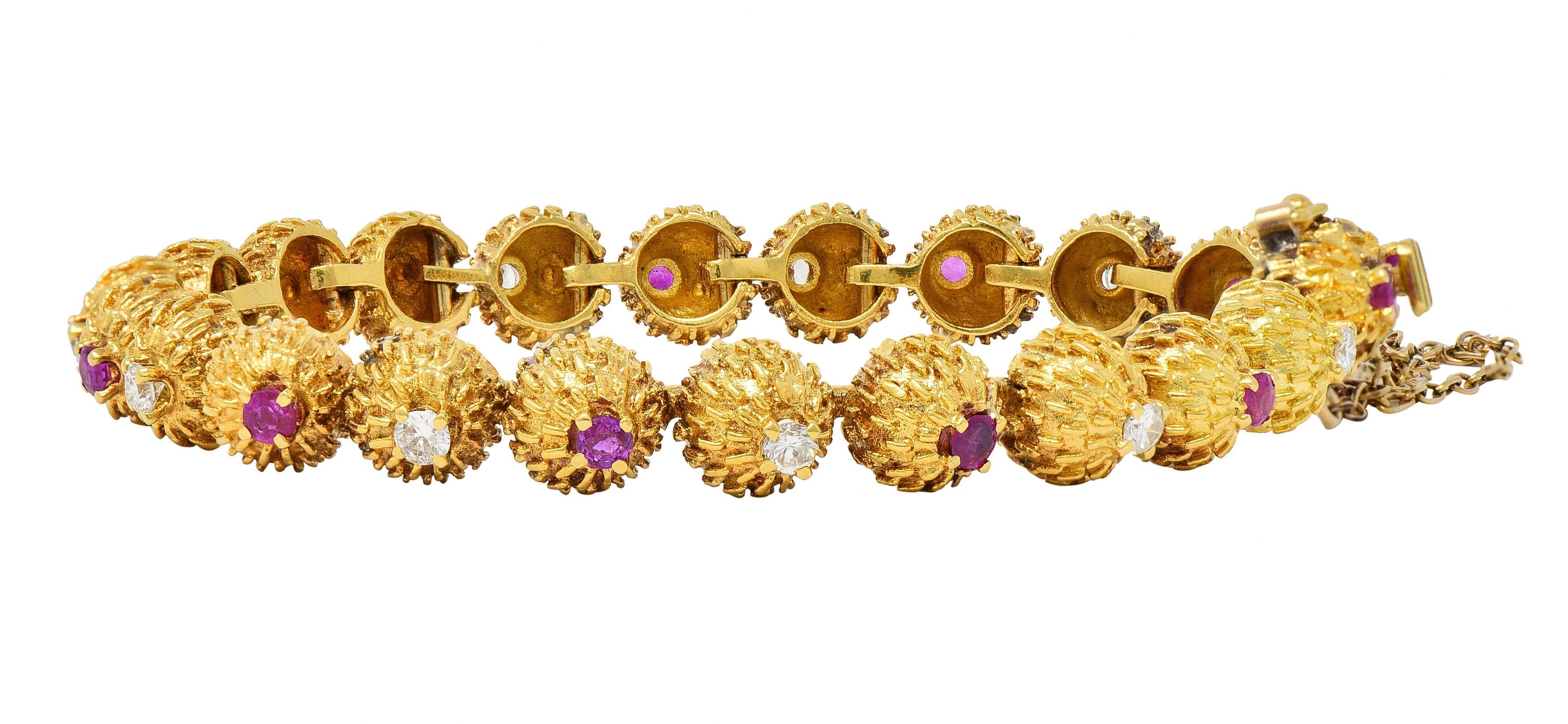 Tiffany & Co. Mid-Century Diamond Ruby 18 Karat Gold Vintage Cactus Bracelet 7