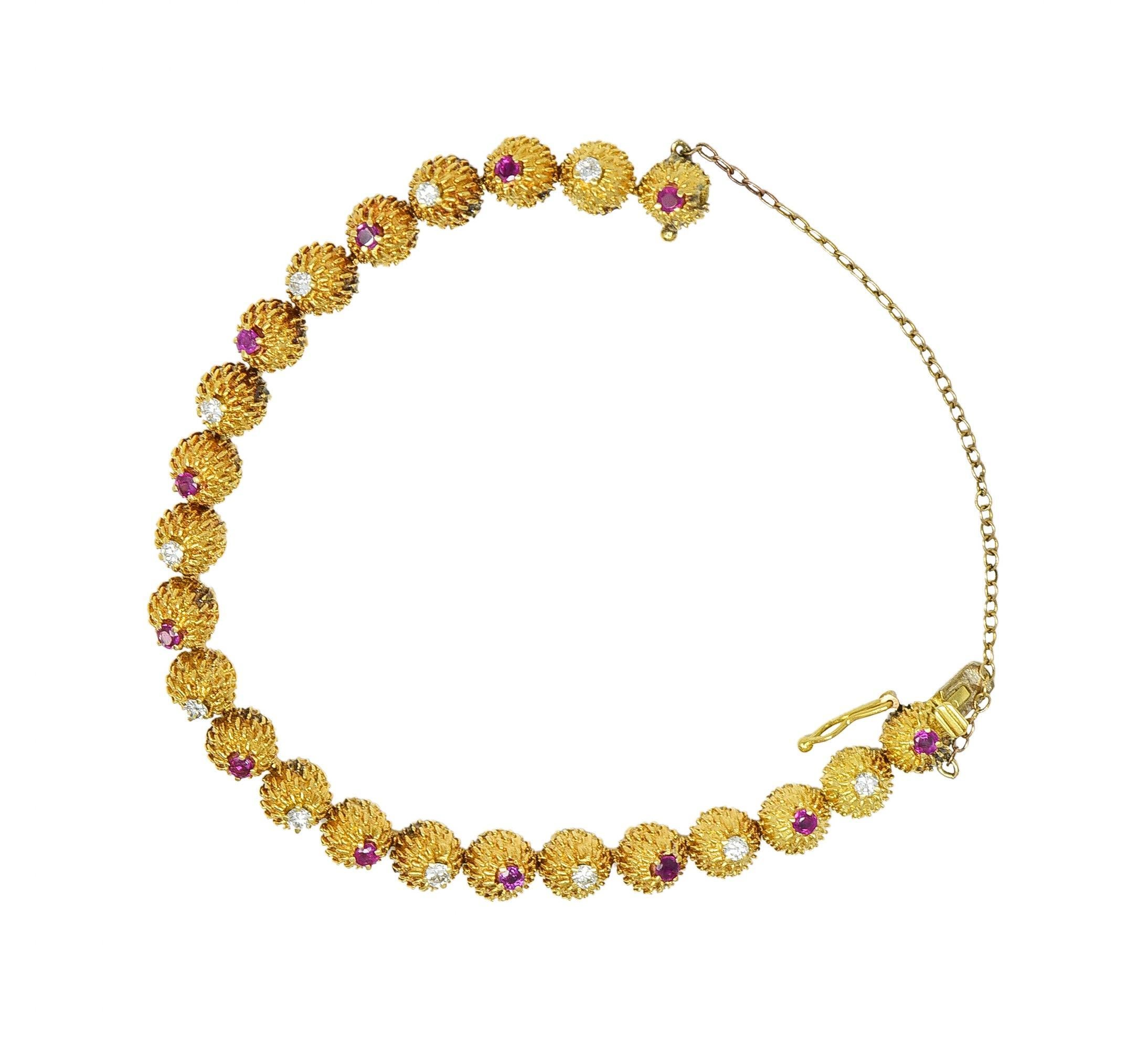 Tiffany & Co. Mid-Century Diamond Ruby 18 Karat Gold Vintage Cactus Bracelet For Sale 4