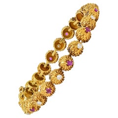 Tiffany & Co. Mid-Century Diamond Ruby 18 Karat Gold Used Cactus Bracelet