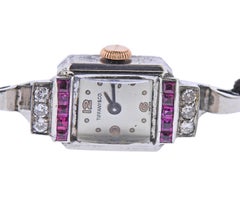 Tiffany & Co. Midcentury Diamond Ruby Gold Ladies Watch