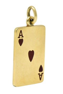 Tiffany & Co. Midcentury Enamel 14 Karat Gold Ace of Hearts Card Charm