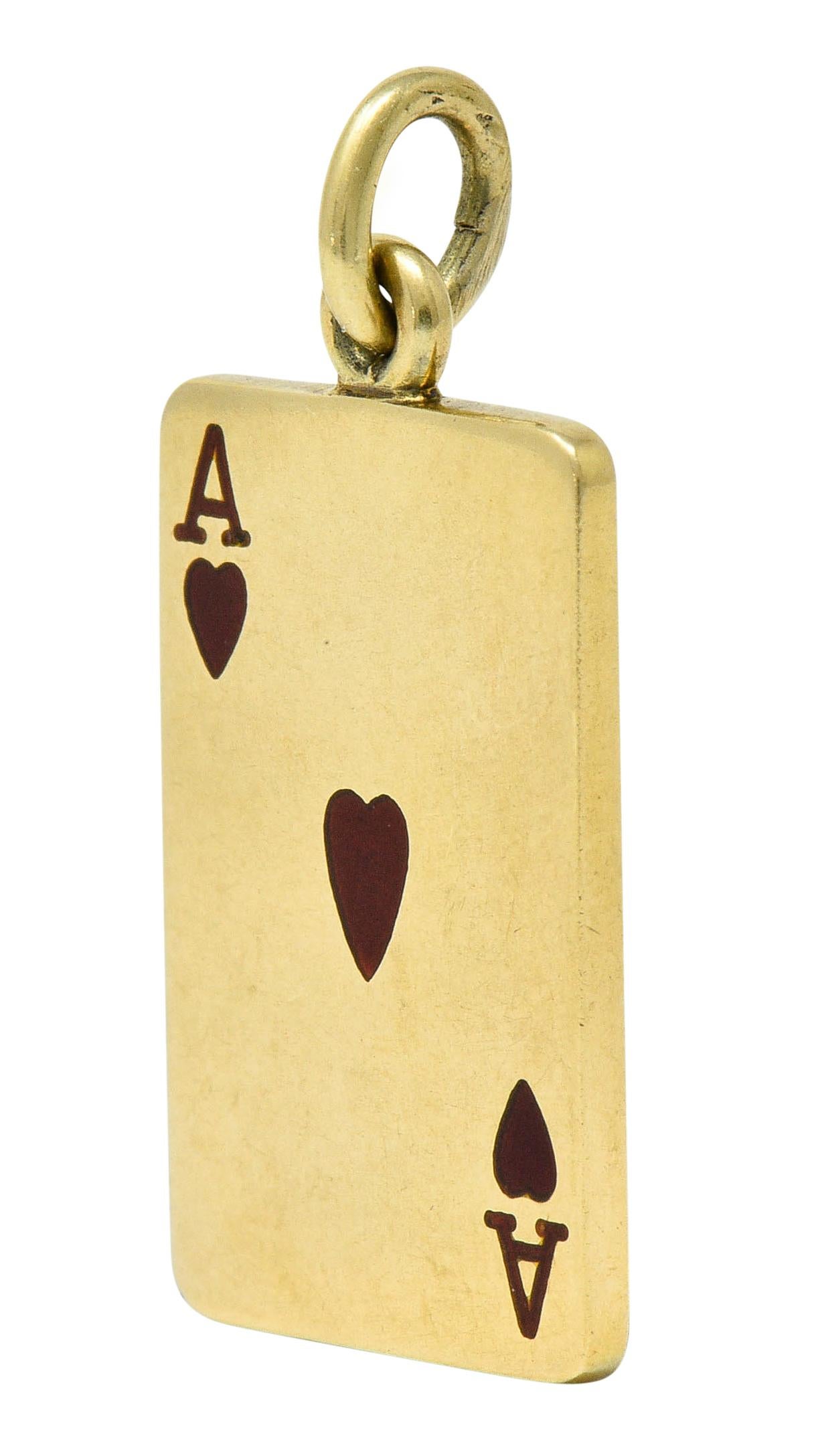Retro Tiffany & Co. Midcentury Enamel 14 Karat Gold Ace of Hearts Card Charm