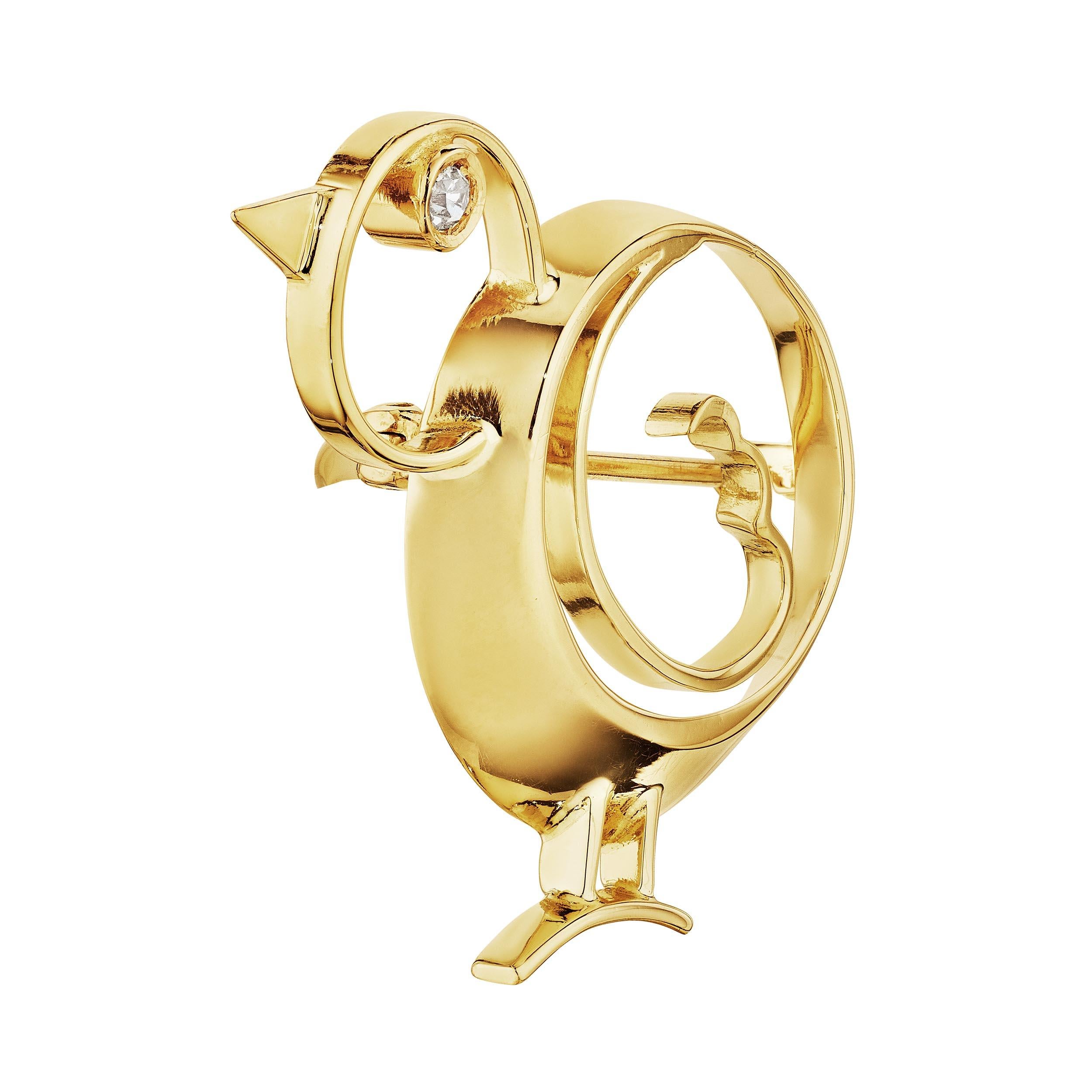 Rule the roost with this precious Tiffany & Co. mid-century 14 karat gold diamond chick brooch.  With a diamond eye and a whimsical personality, this chick will never leave you an empty nester.  Signed Tiffany & Co.  Circa 1950-55.  1 1/8