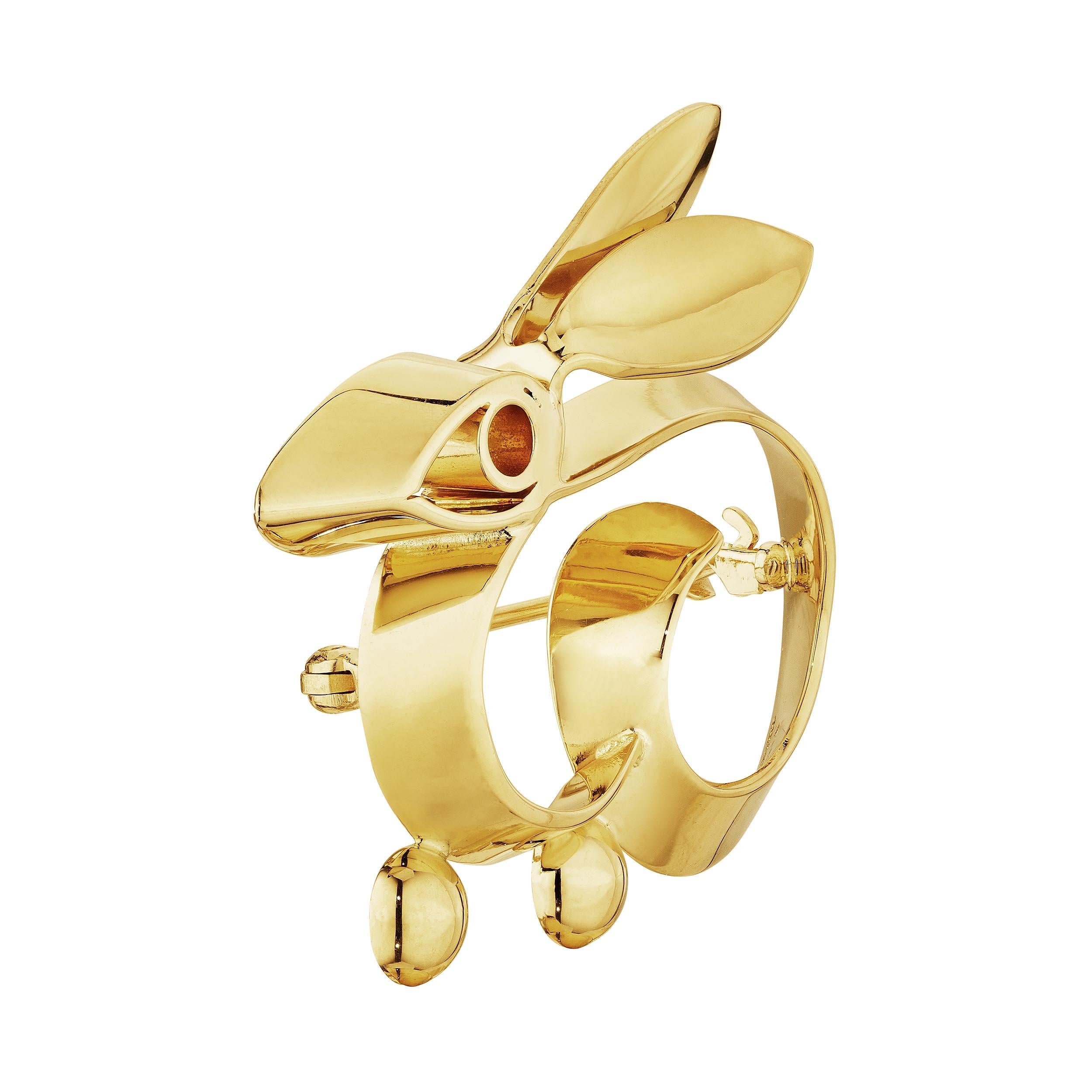 The rabbit is the symbol of longevity, peace, and prosperity in Chinese Culture and 2023, the year of the rabbit, is predicted to also be a year of hope.  When wearing this Tiffany & Co. mid-century 14 karat yellow gold rabbit brooch, may you