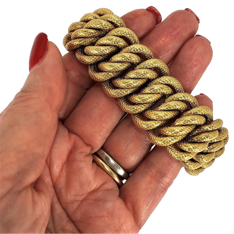 Tiffany and Co. Midcentury Italian Textured Gold Bracelet at 1stDibs