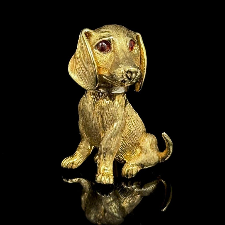 Tiffany and Co. Mid-Century Orange Garnet Dachshund Dog Brooch
