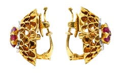 Tiffany & Co. Mid-Century Ruby Diamond Platinum 18 Karat Gold Vintage Earrings