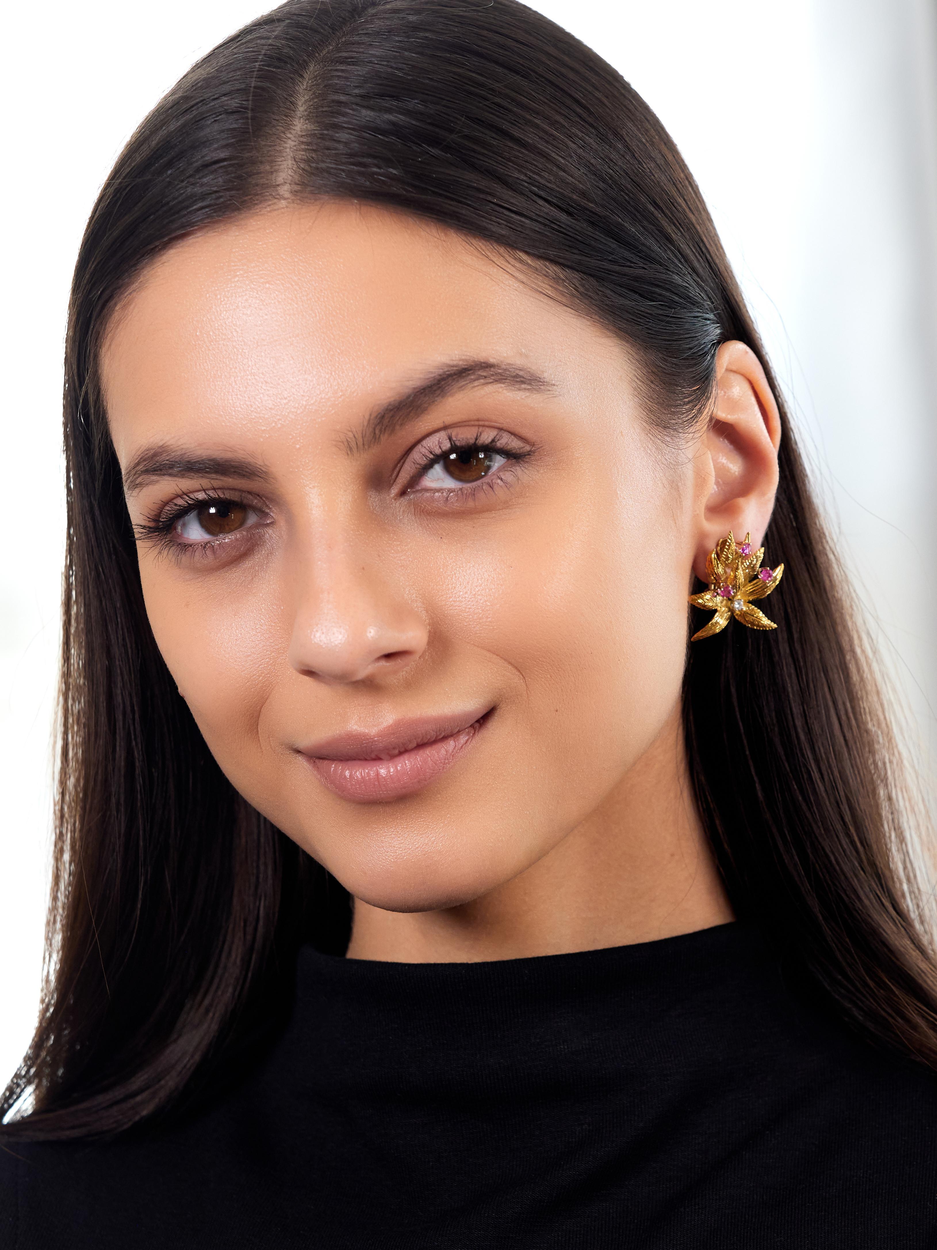 Tiffany & Co. Mid-Century Rubin-Diamant-Platin-Platin- 18K Blattgold-Blattgold  Vintage-Ohrringe im Angebot 4