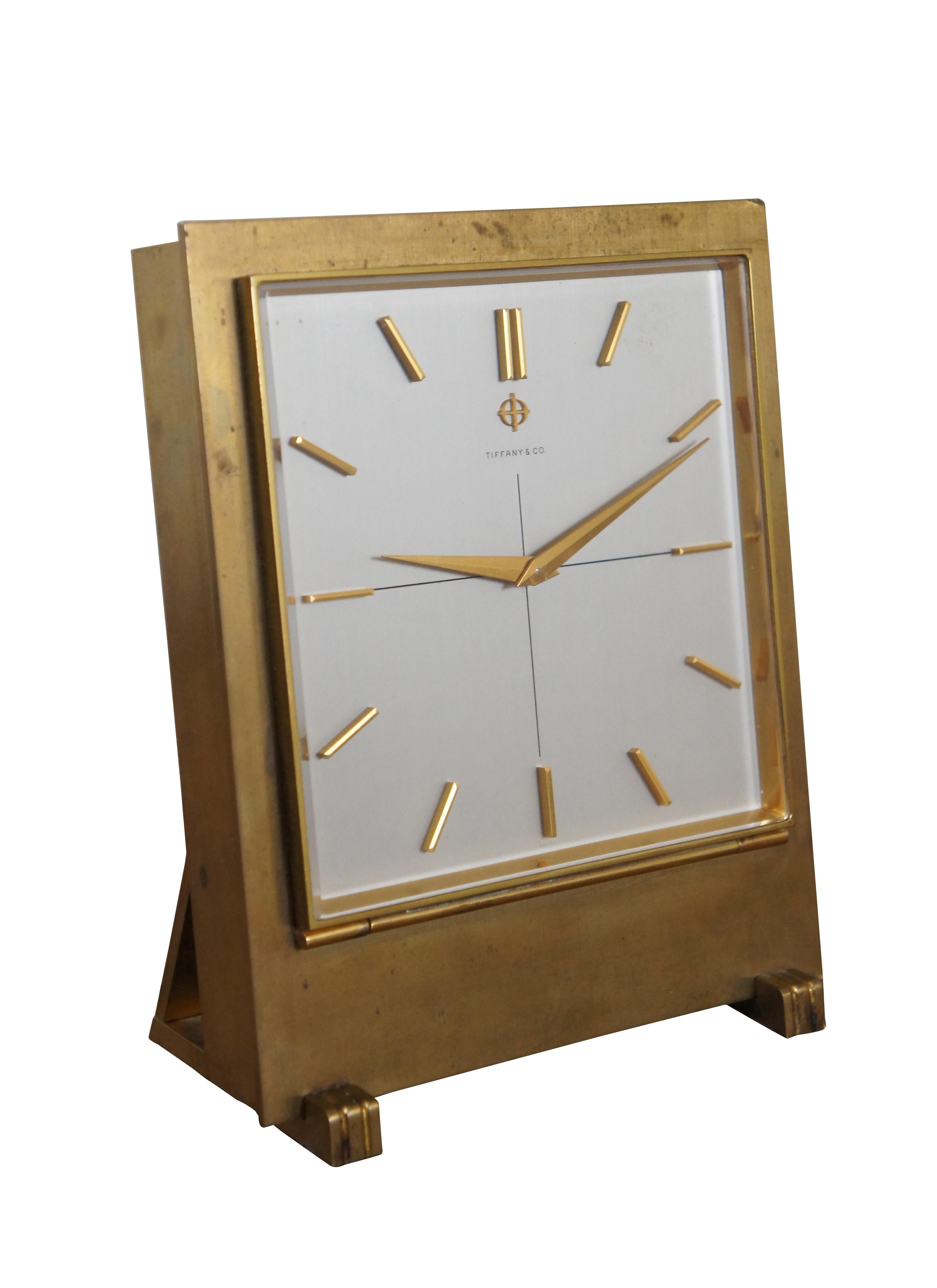 Mid-Century Modern Tiffany & Co Mid Century Zodiac Watch Swiss Gilt Metal 15 Jewel Desk Clock 7