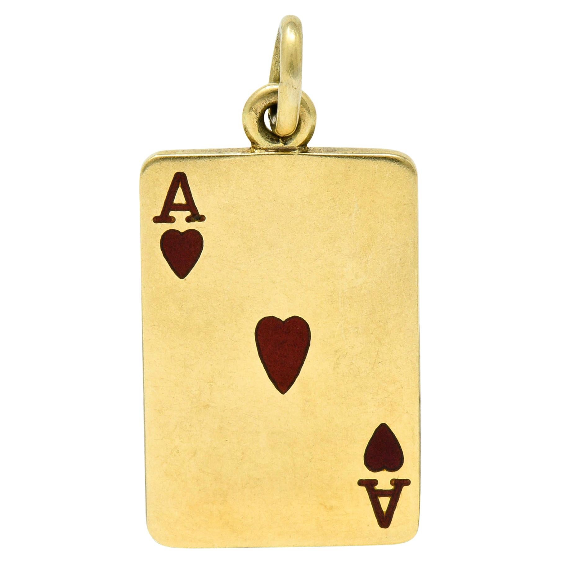 Tiffany & Co. Midcentury Enamel 14 Karat Gold Ace of Hearts Card Charm