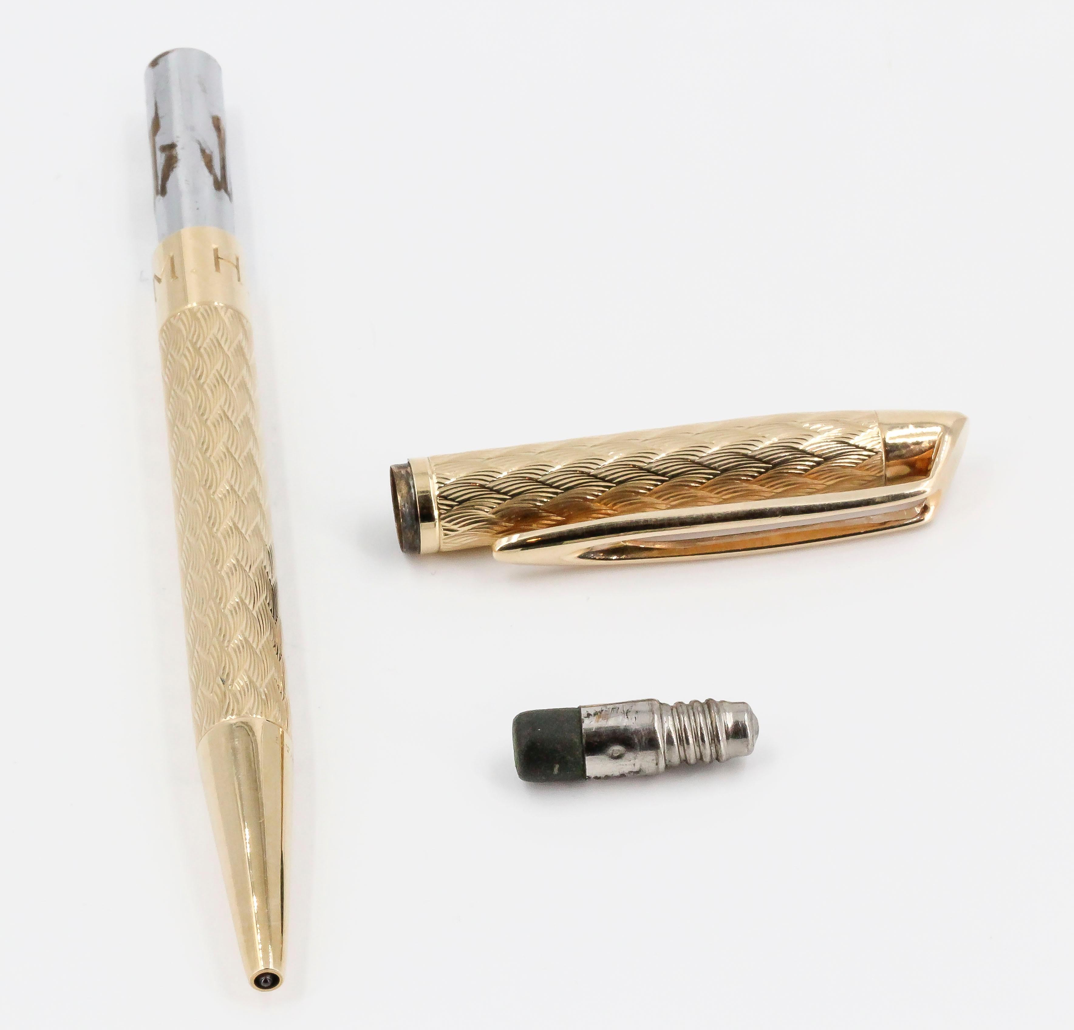 Women's or Men's Tiffany & Co. Midcentury Engine Turned 14 Karat Yellow Gold Ballpoint Pen