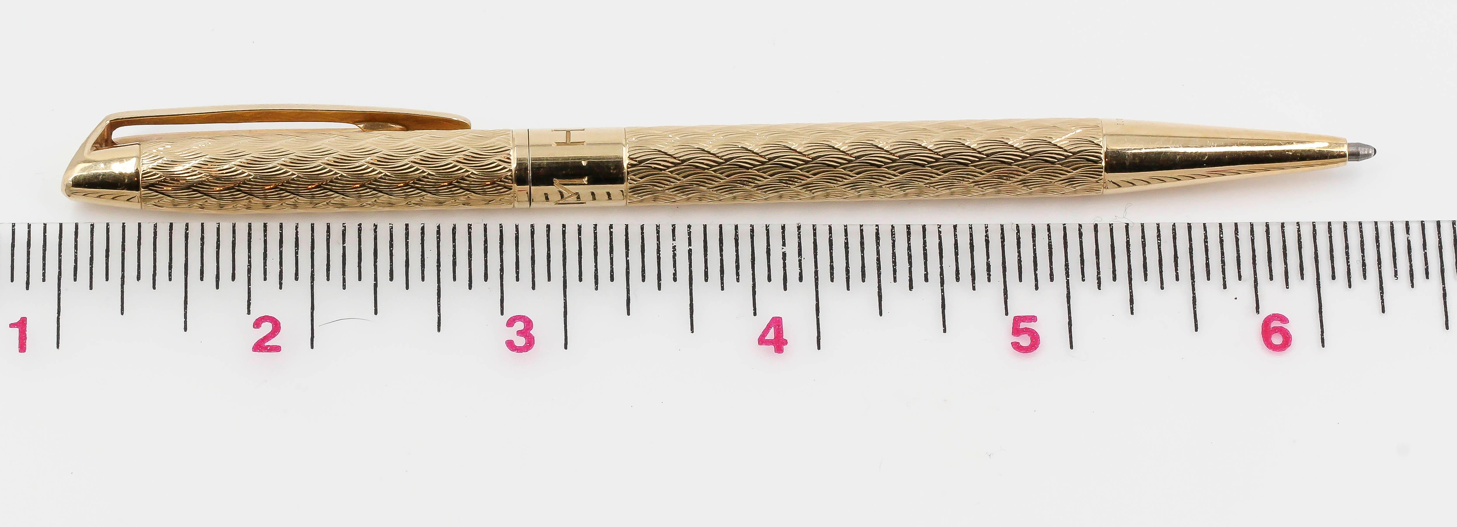 Tiffany & Co. Midcentury Engine Turned 14 Karat Yellow Gold Ballpoint Pen 1
