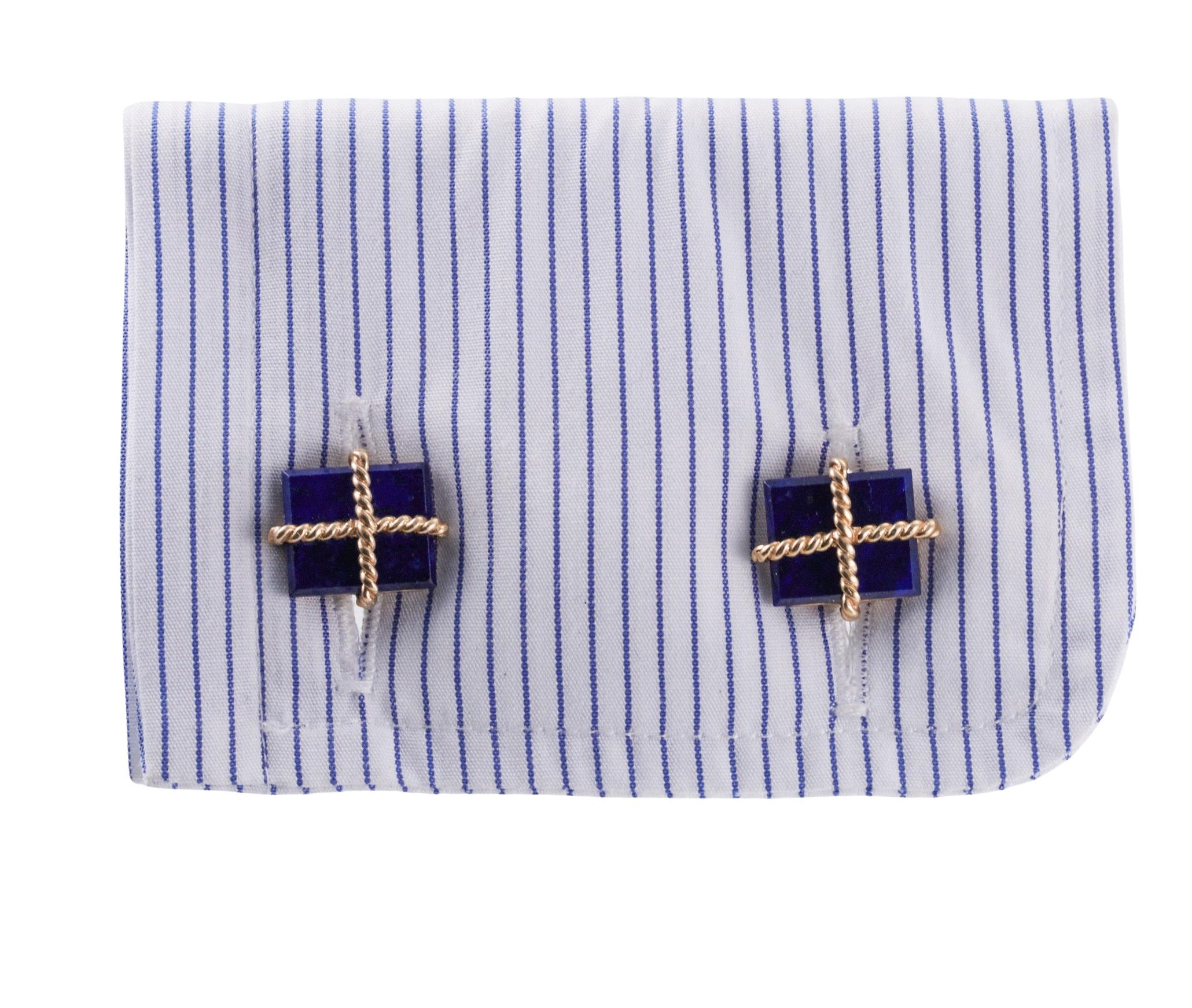 Tiffany & Co Boutons de manchette en or lapis-lazuli Midcentury Pour hommes en vente