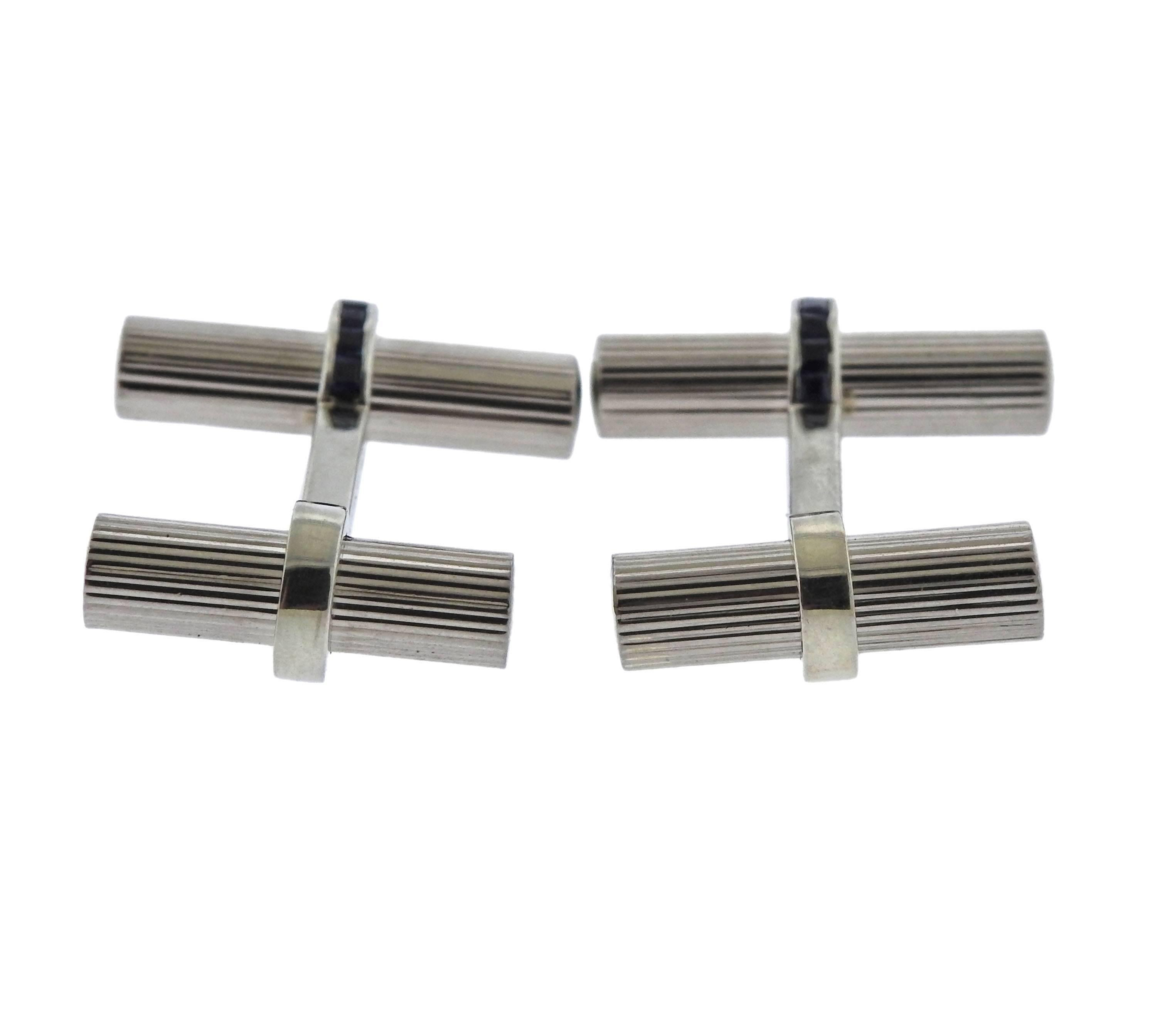 Tiffany & Co. Midcentury Sapphire Gold Bar Cufflinks In Excellent Condition In Lambertville, NJ
