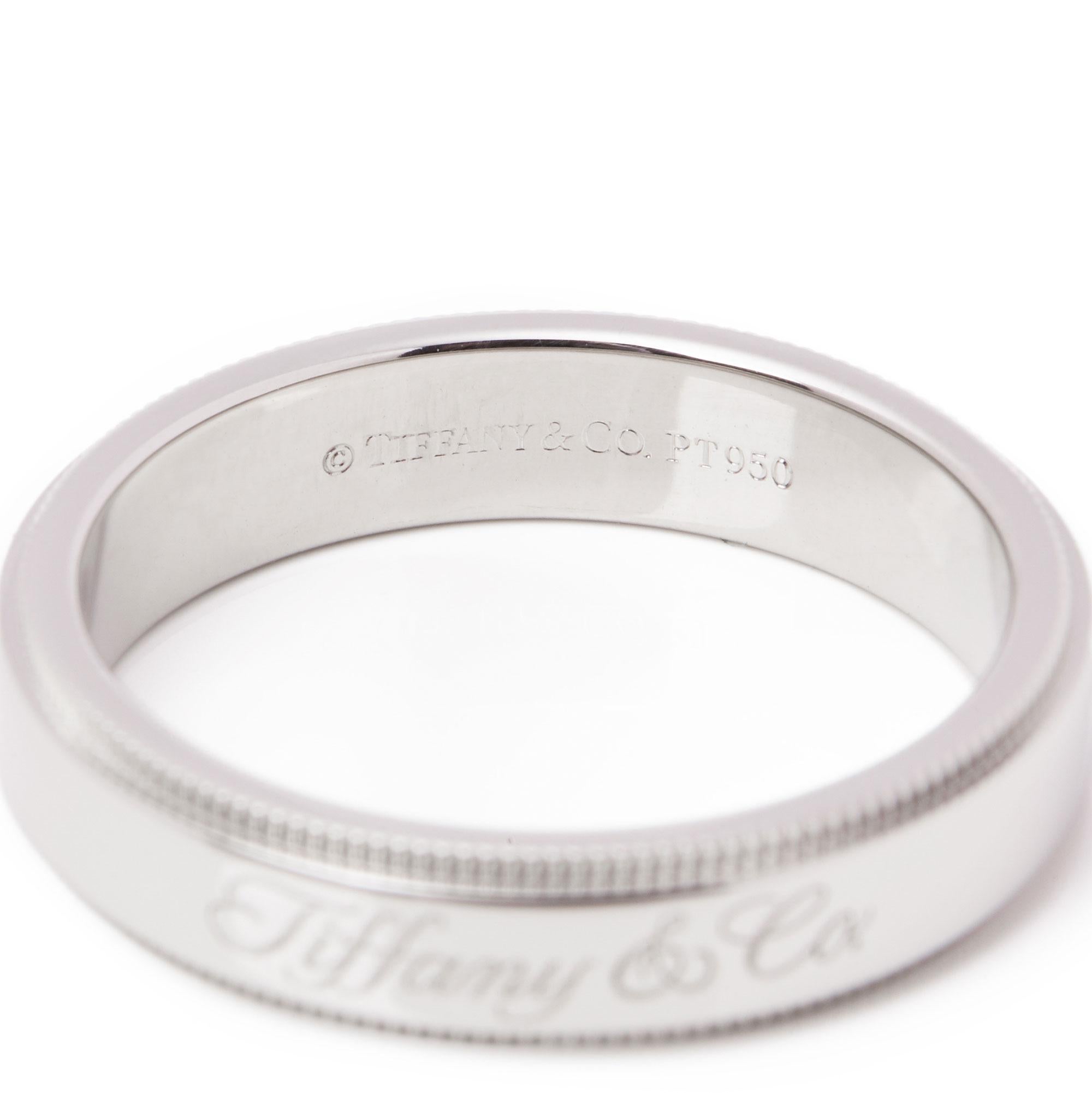 Tiffany & Co. Milgrain Platinum Band Ring im Zustand „Hervorragend“ im Angebot in Bishop's Stortford, Hertfordshire