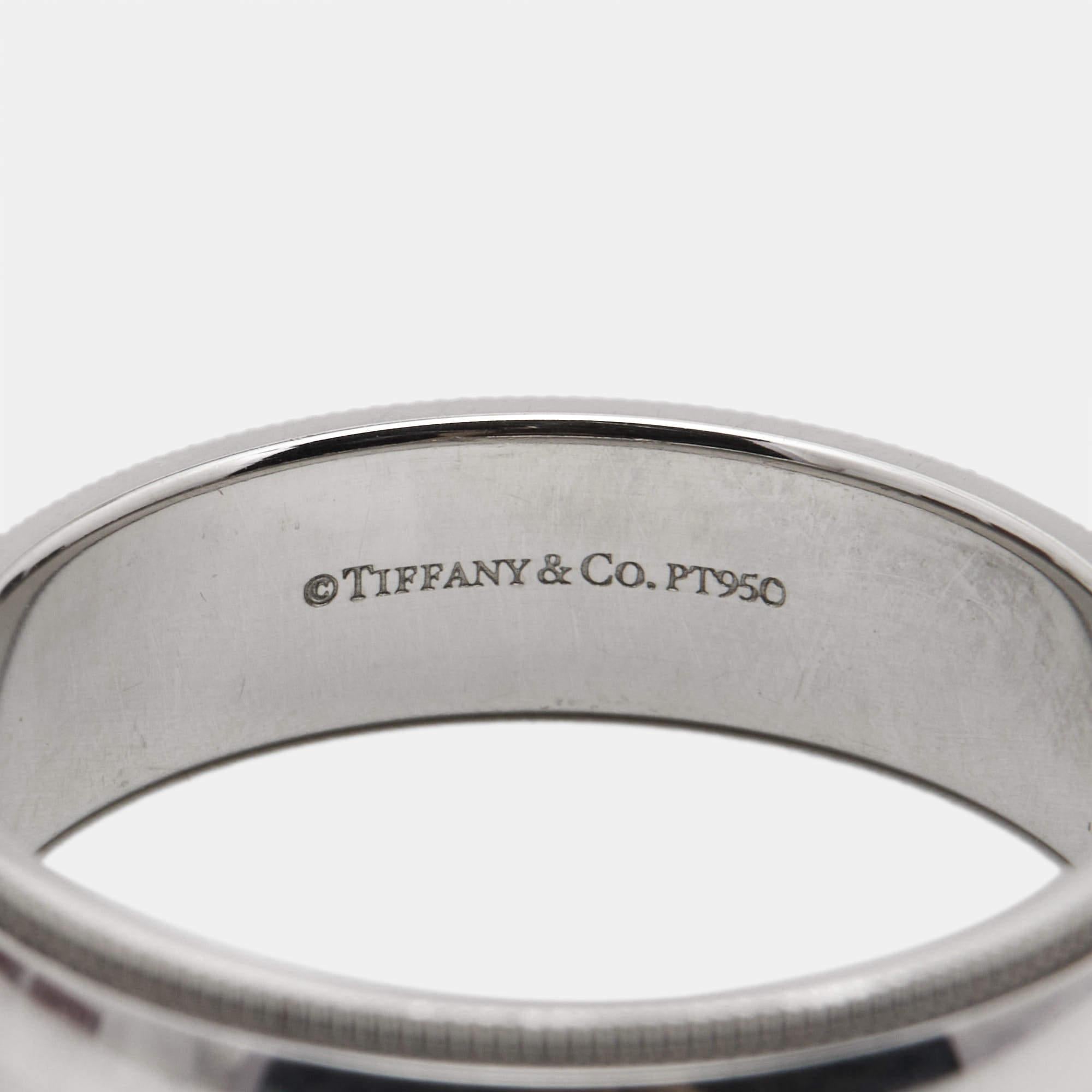 Aesthetic Movement Tiffany & Co. Milgrain Platinum Wedding Band Ring Size 64 For Sale