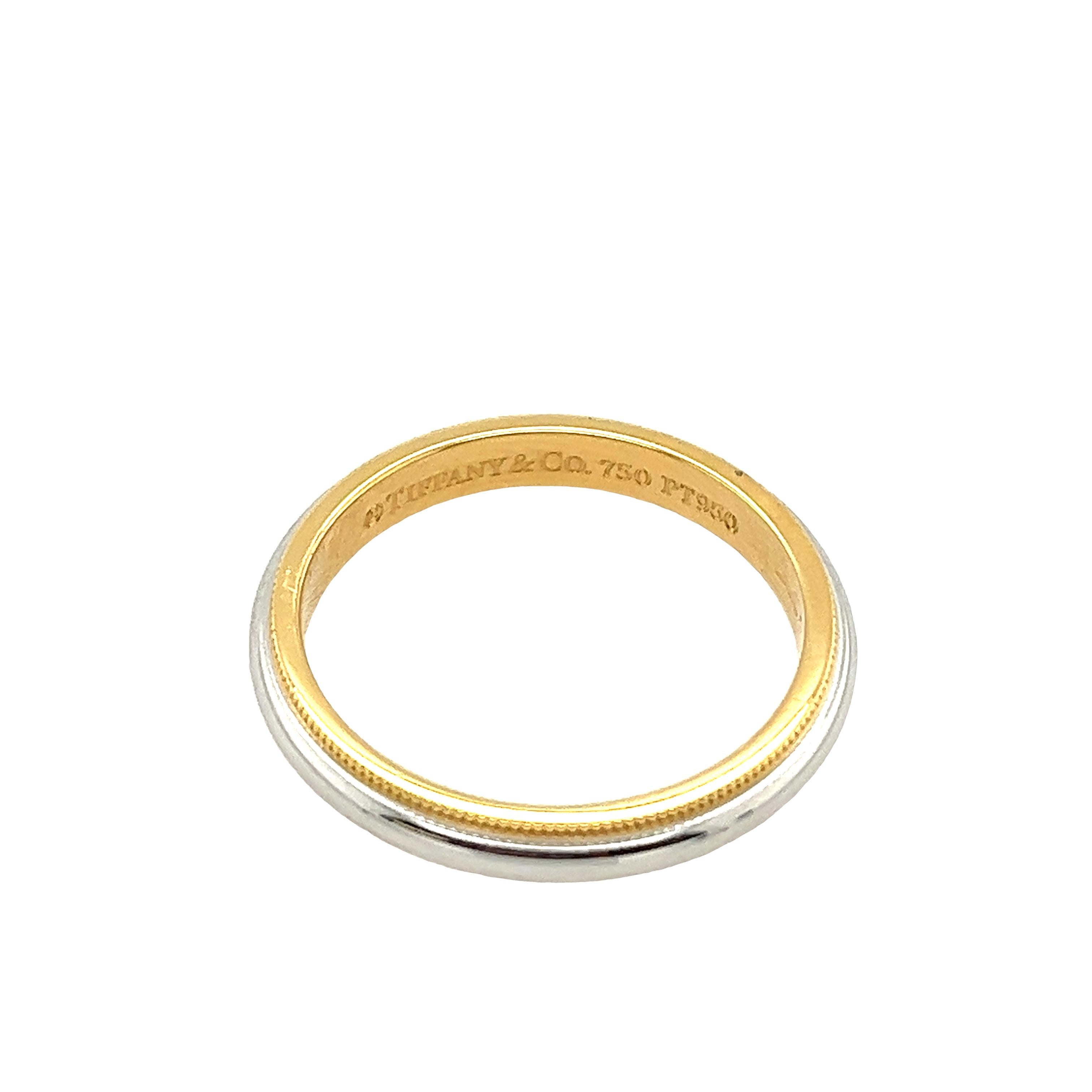 Tiffany & Co. Milgrain two tone 18ct yellow gold and platinum wedding band 3.4mm For Sale 1